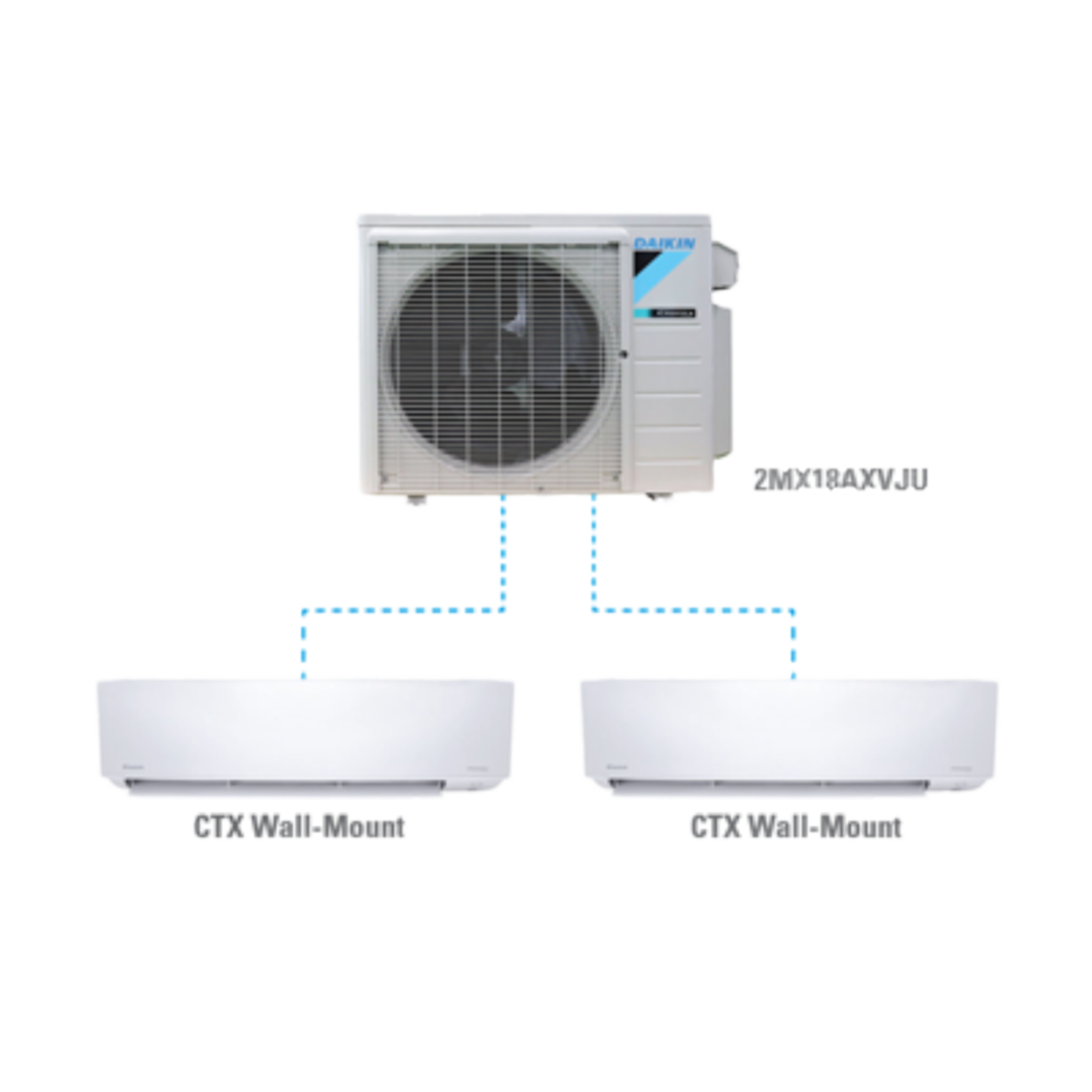 Daikin CIRRA 2-Zone 17 SEER 1.5 Ton Mini Split Heating and Cooling Air Conditioner Model 2MX18AXVJU 18000 BTU for Out Door Unit with 2 Indoor units, R-410A