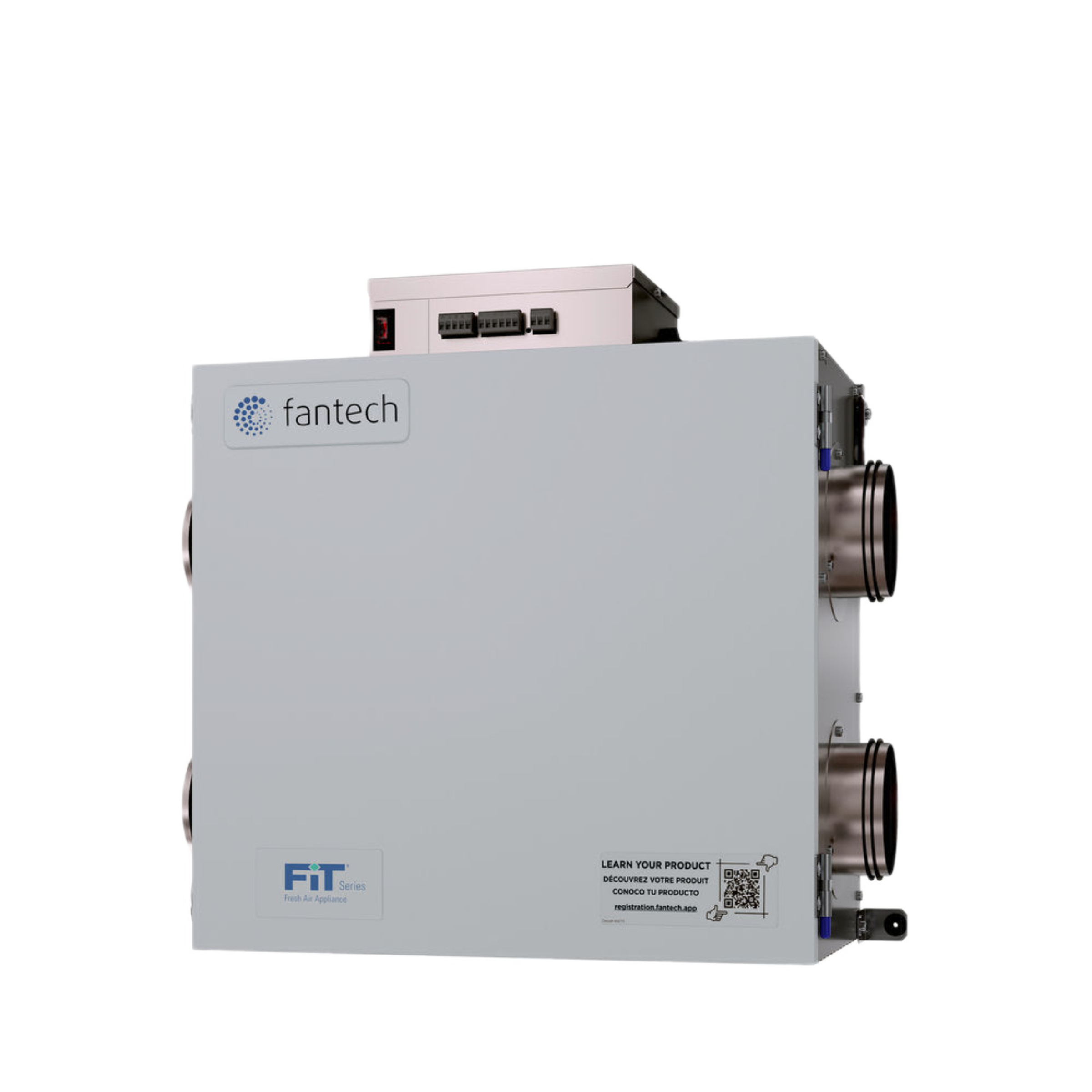 FIT 70E Fantech Residential Heat Recovery Ventilator (HRV) Low Profile 70 CFM Side Port, Duct 4"