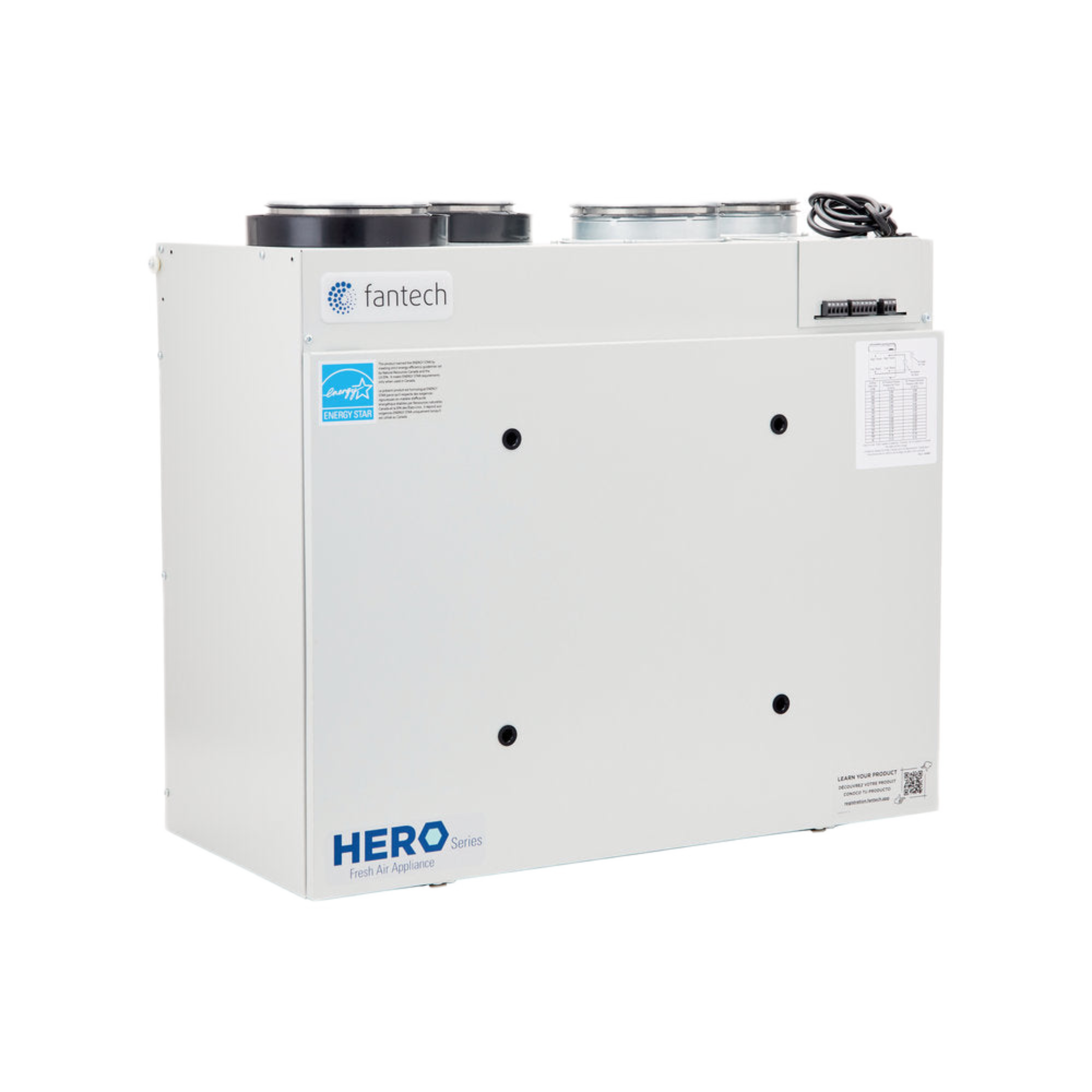 HERO 150H-EC Fantech Residential Heat Recovery Ventilator (HRV) 176 CFM, 6" Top Duct connection, Energy Star Qualified, EC Motors, 120V