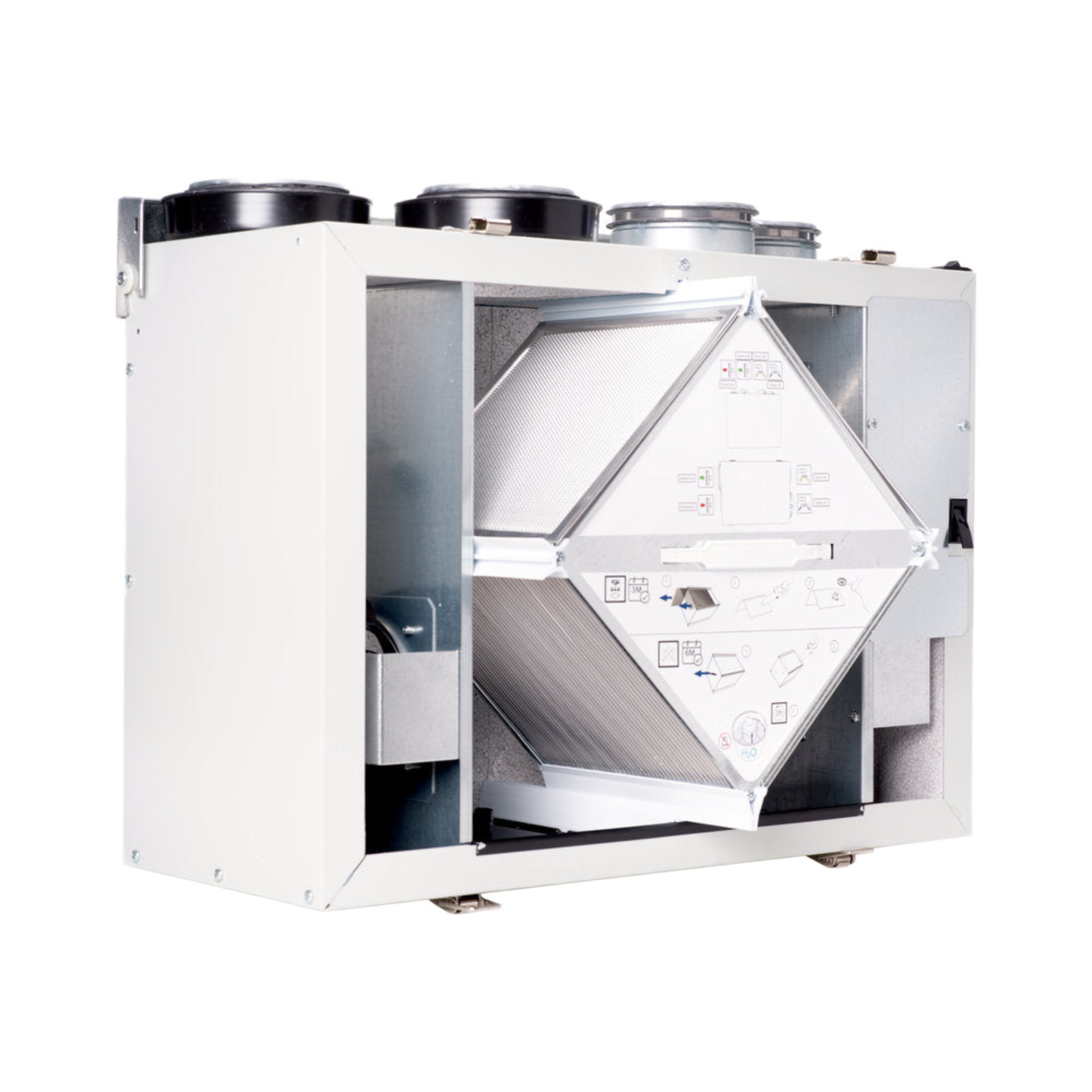 VHR70 Fantech Residential Heat Recovery Ventilator (HRV) 57 CFM, Top Duct Connection 4",  120 V, 60 HZ, Automatic Defrost Mechanisms