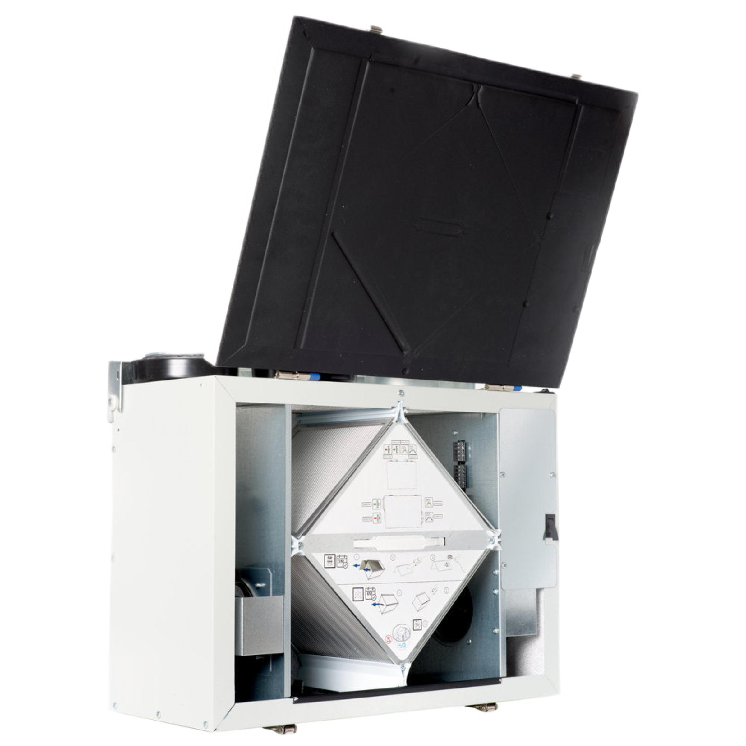VHR70 Fantech Residential Heat Recovery Ventilator (HRV) 57 CFM, Top Duct Connection 4", 120 V, 60 HZ, Automatic Defrost Mechanisms
