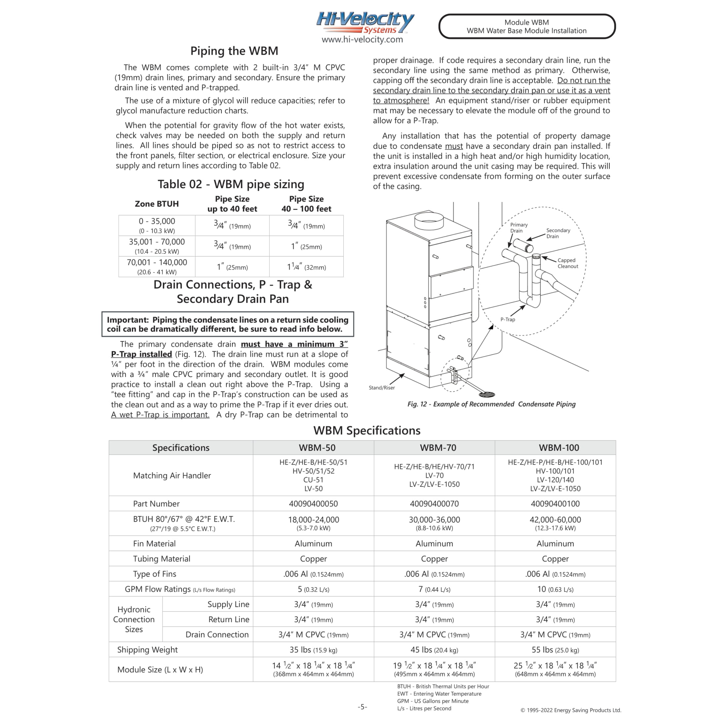 Hi-Velocity WBM Series Hydronic Water Coil Base Modules 1.5 to 5 Tons, 18,000 to 60,000 BTU, R-410A