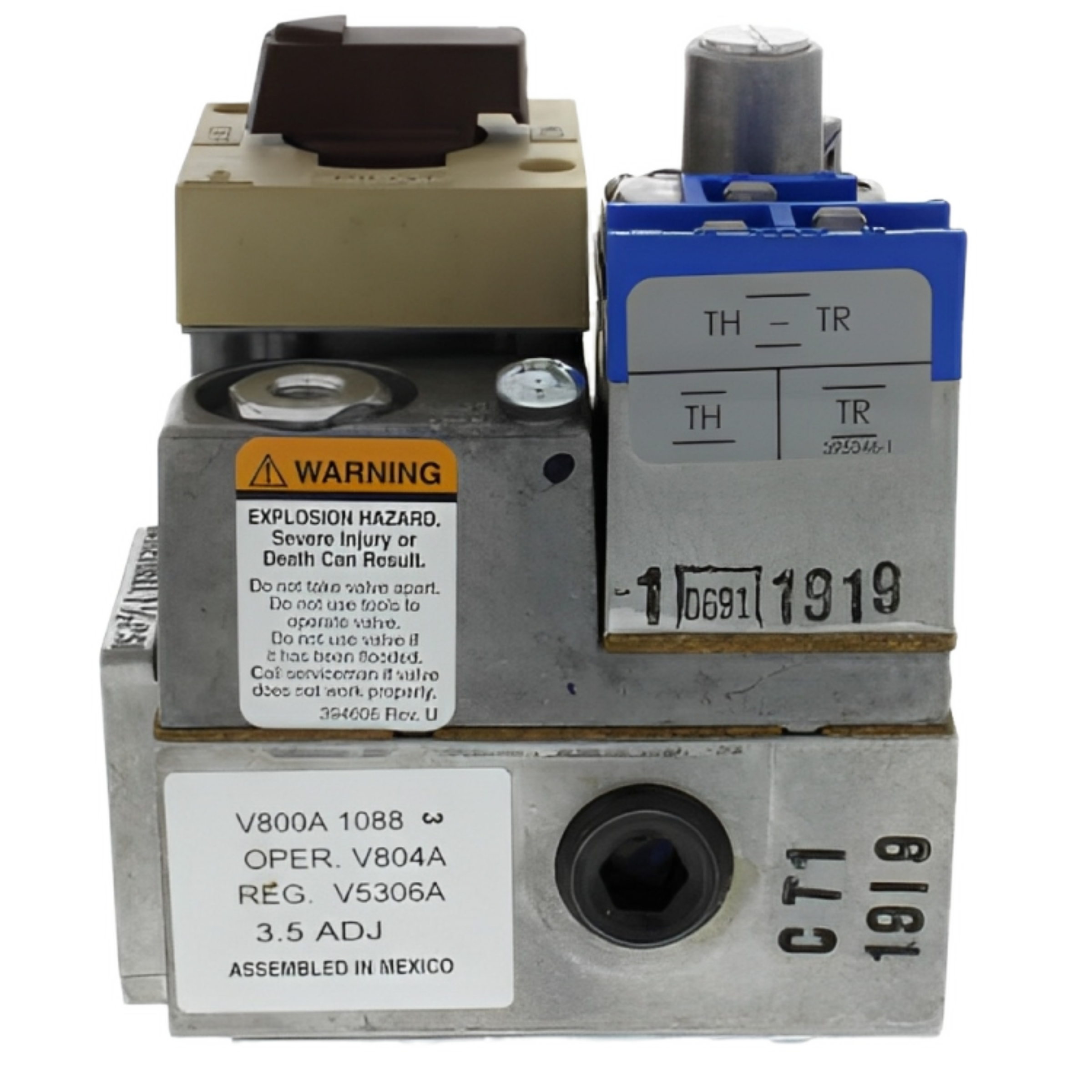 V800A1088 Honeywell Home Standard Opening, Standing Pilot Gas Valve, 24 VAC, Single Stage, 3/4 x 3/4" Set 3.5" WC, With 1/2" side outlets, Pressure Ratings 1/2 Psi, Max Capacity 425,000 BTU/hr