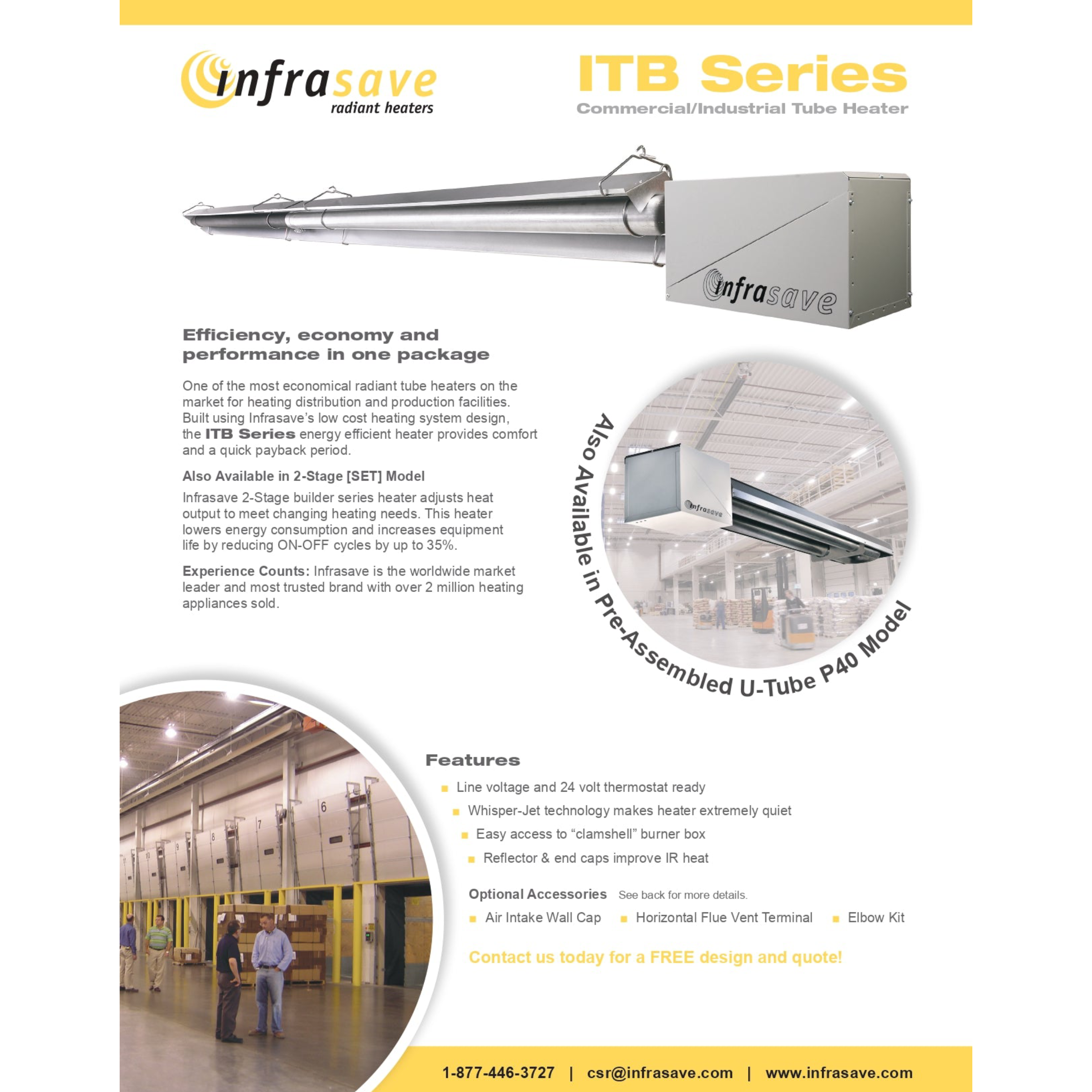 ITB 200 Infrasave ITB Series Indoor NG Radiant Tube Heater, Energy Efficient, 120V, 60 Hz, 1.5 AMPS, 200,000 BTU