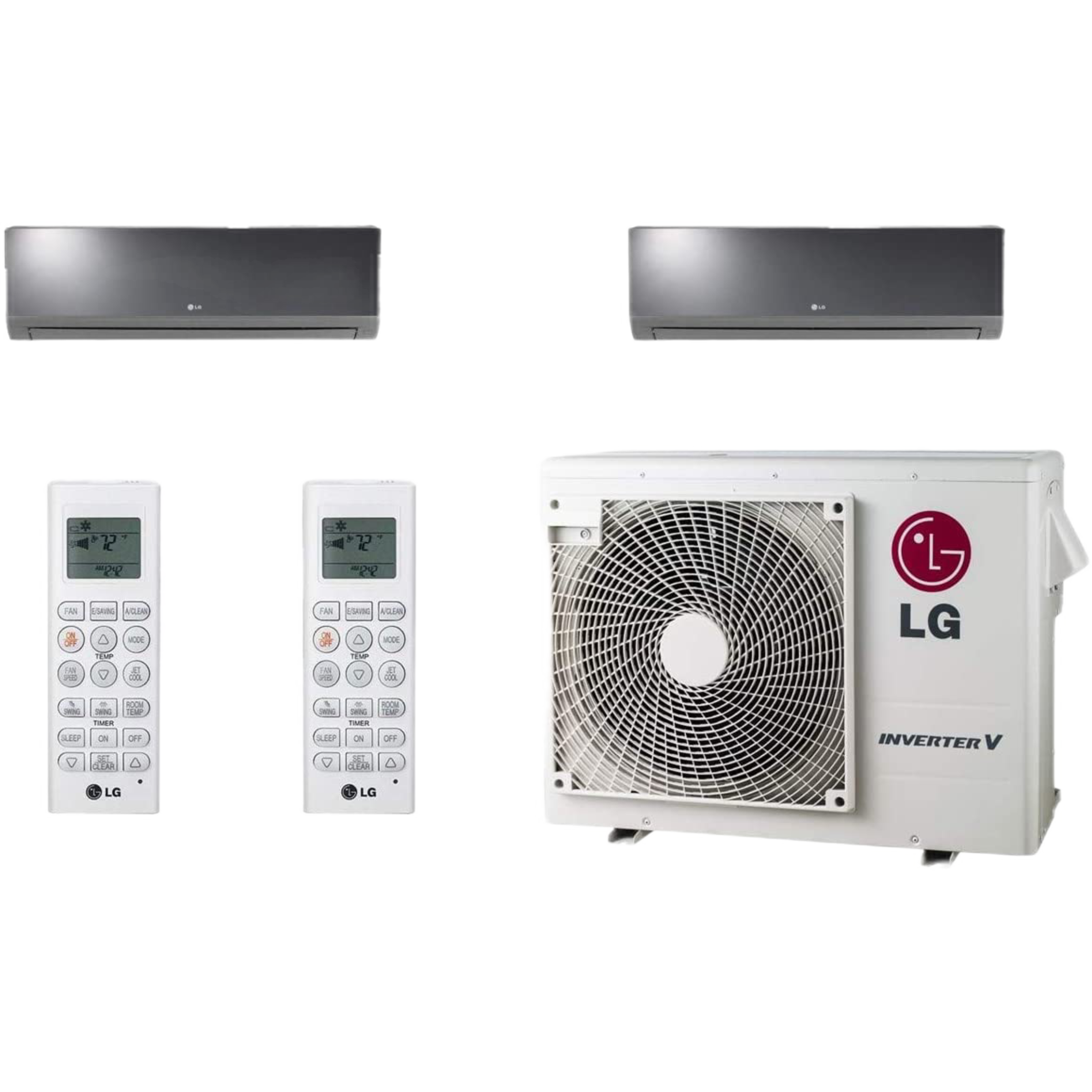 LG 18000 BTU LMU180HV Outdoor Heat Pump, 2- Art Cool Mirror 12000 BTU Wall Mounted Indoor Unit, LAN120HSV5