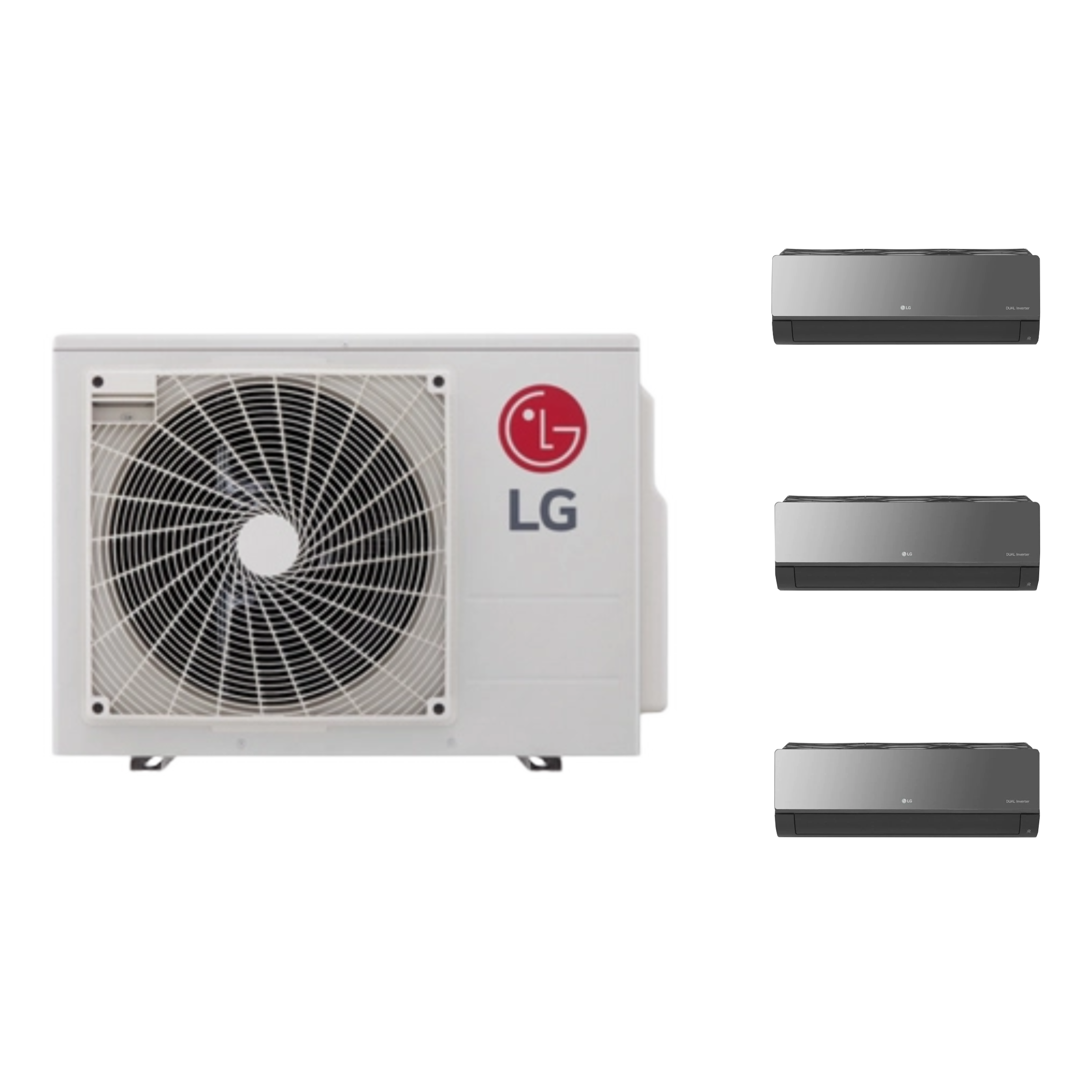 LG Multi F Art Cool Mirror Series 24,000 BTU, Multi-Zone Mini-Split AC/Heat Pump 3 Zone Outdoor Unit (LMU240HV) with 9,000 BTU (LAN090HSV5) and Two 12,000 BTU (LAN120HSV5) Indoor Air Handler Units, R-410A, 21.7 SEER