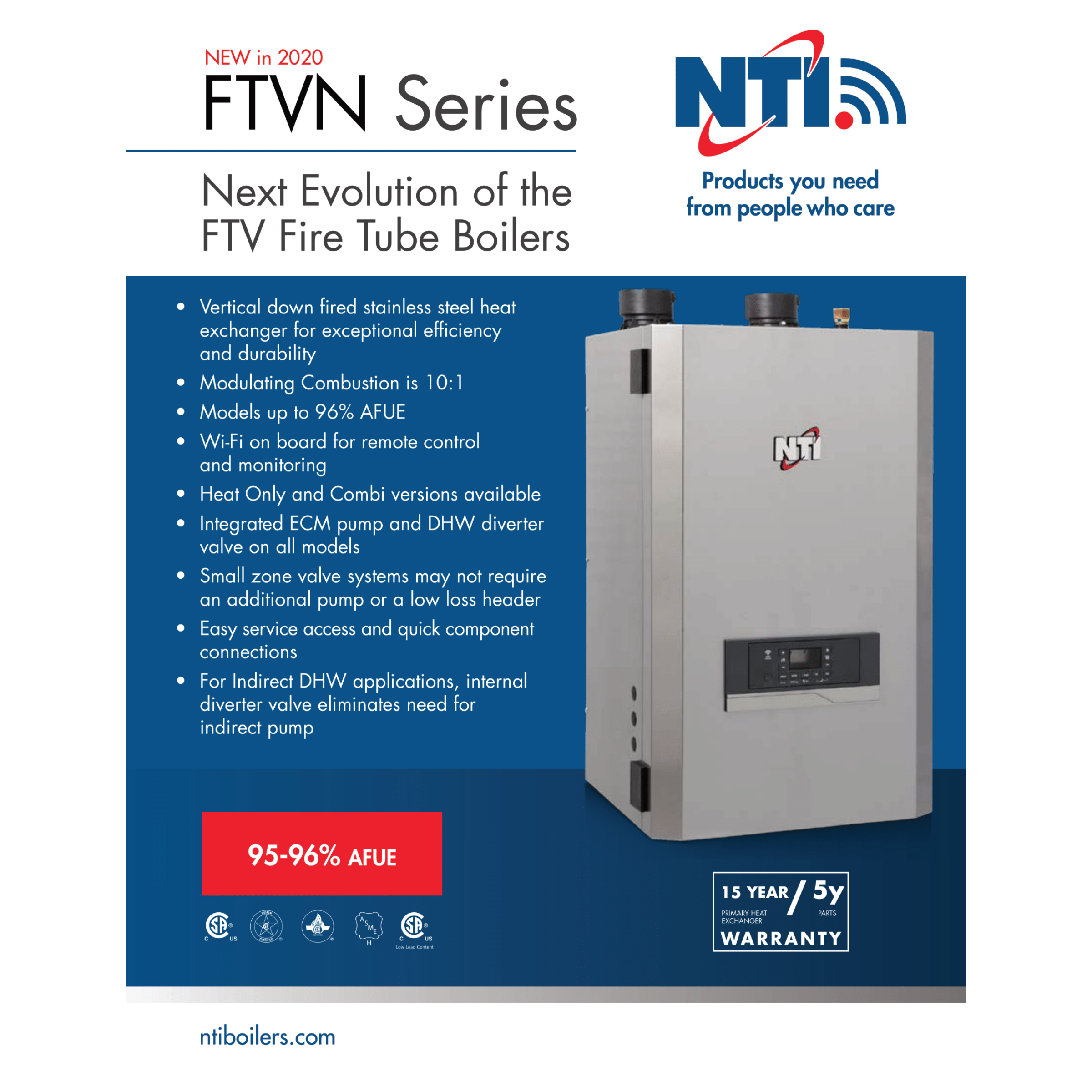 NTI-FTVN150, FTVN Series Gas-Fired Condensing Boiler, 15000- 150000 BTU