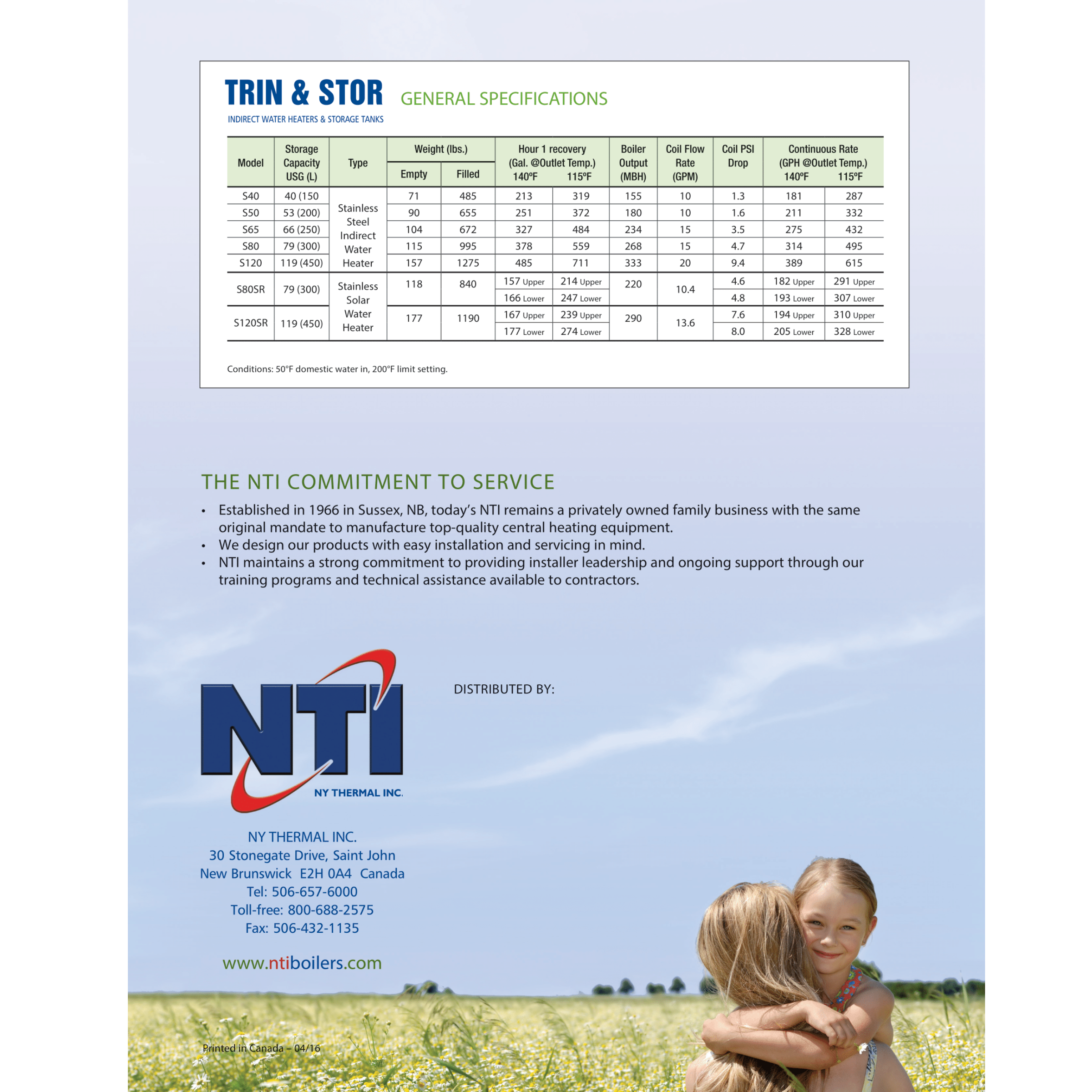 NTI-S40, The Trin & Stor "S" Series,The Indirect Water Heater and Storage Tank