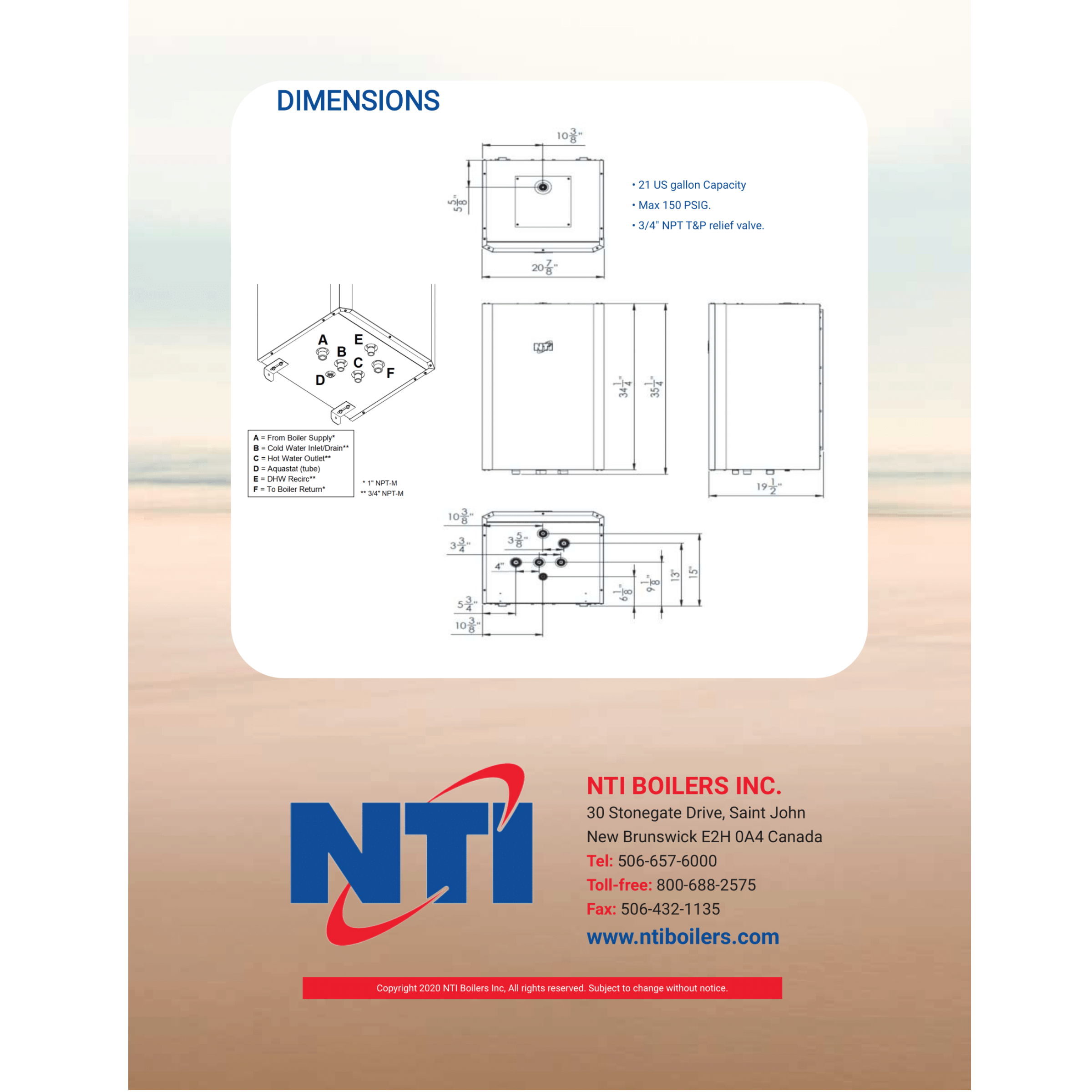 NTI-S20W, High Performance Wall-Mounted Indirect Water Heater