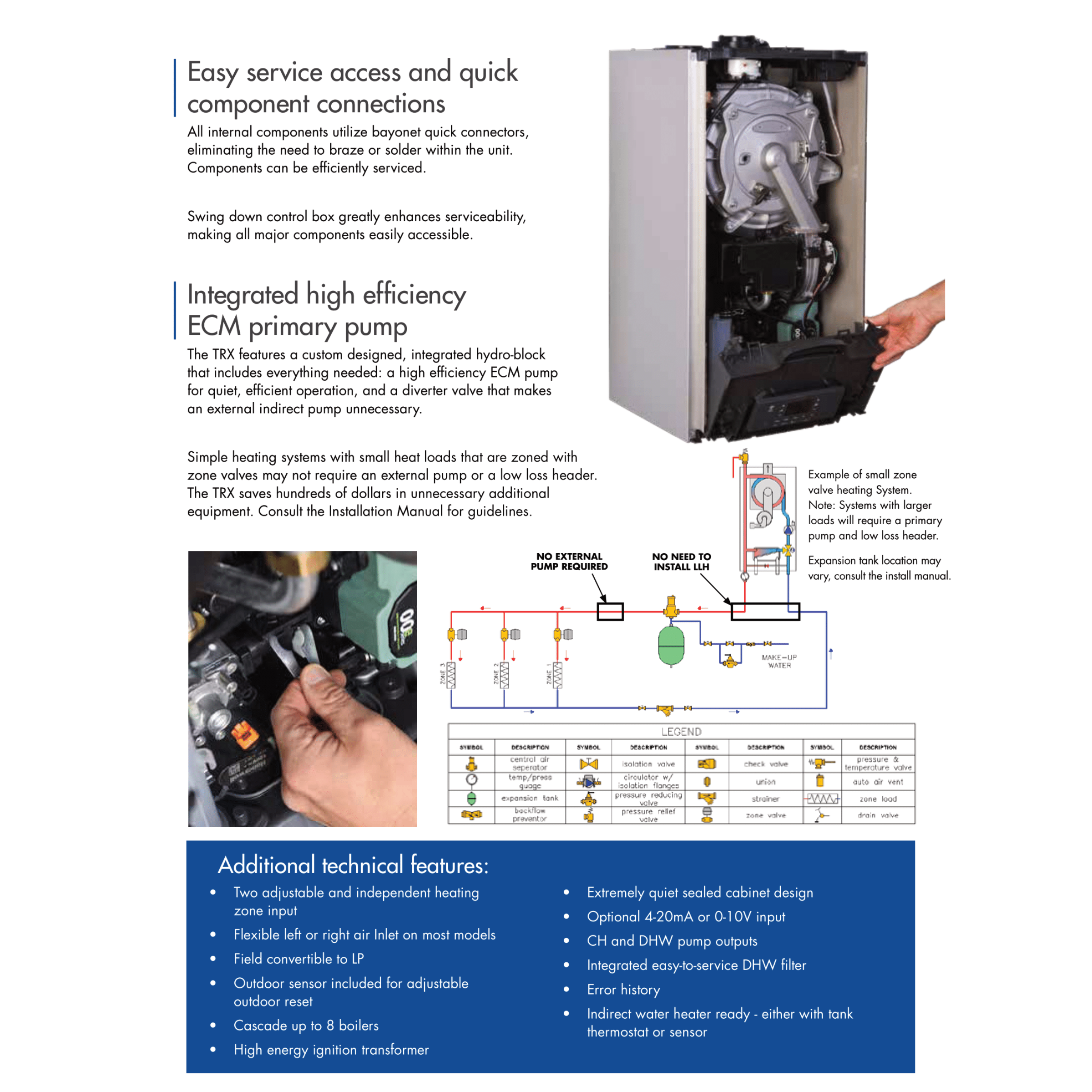 NTI-TRX085, TRX Series, High-Efficiency Wall-Hung Boiler, 85000 BTU/h