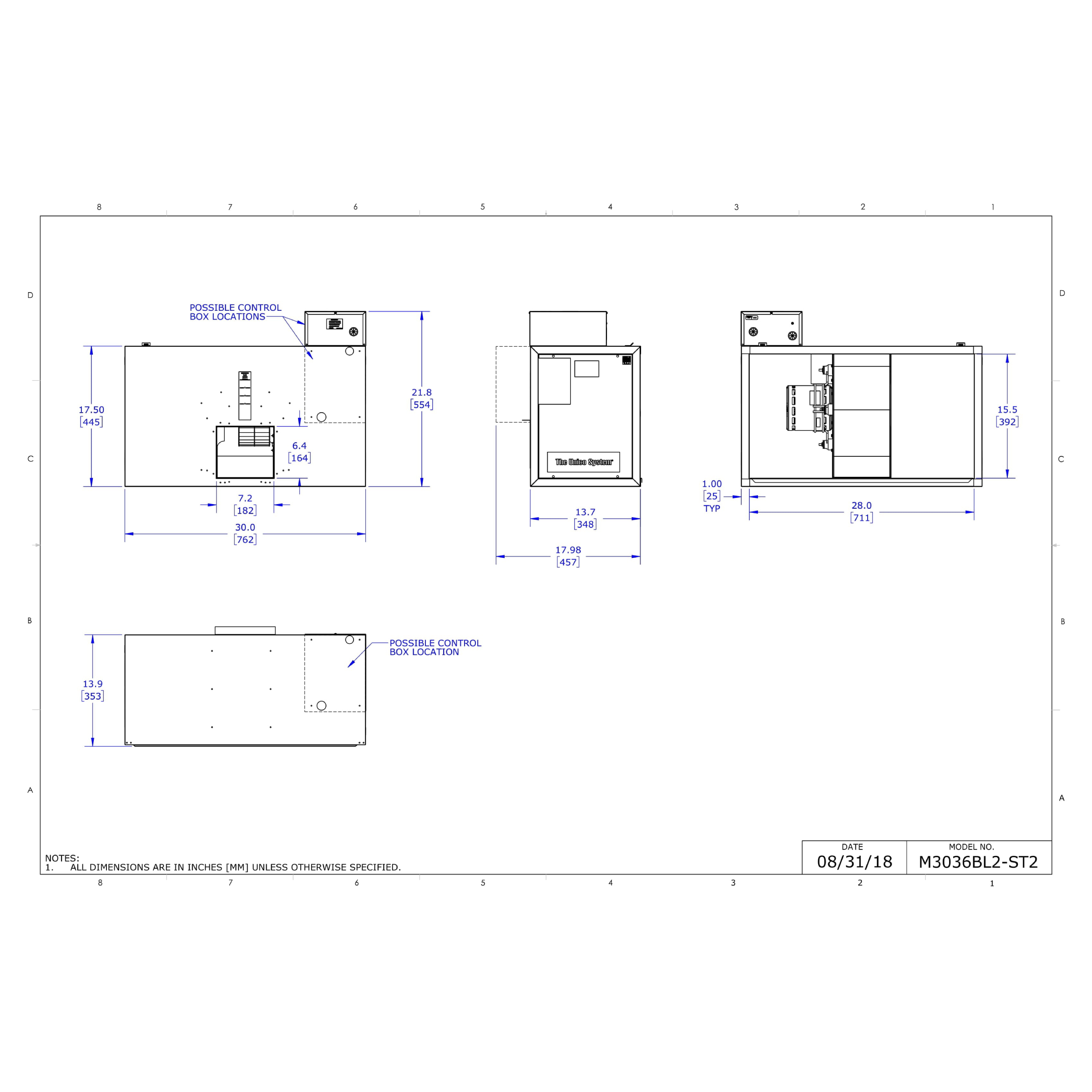 M3036BL2-ST2 Unico M Series Blower Module, Standard Control, 2.5-3.0 Ton, PSC Motor Single Speed, 230V, 30,000 to 36,000 BTU/h