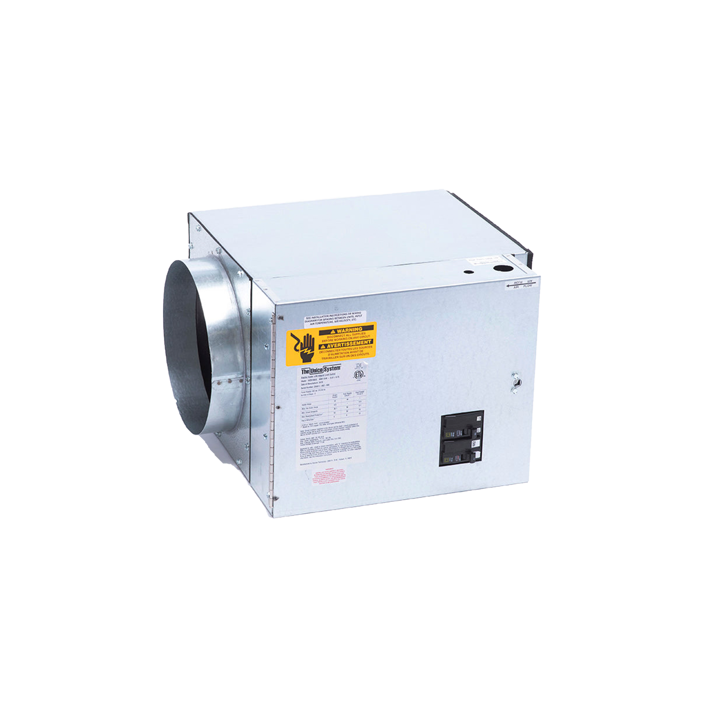 WON1002-C Unico Electric Furnace C Revision, 10kW, 1Ph/230V, Capacity 34,120 BTU/h, Matches 2430, 3642, 4860 Models