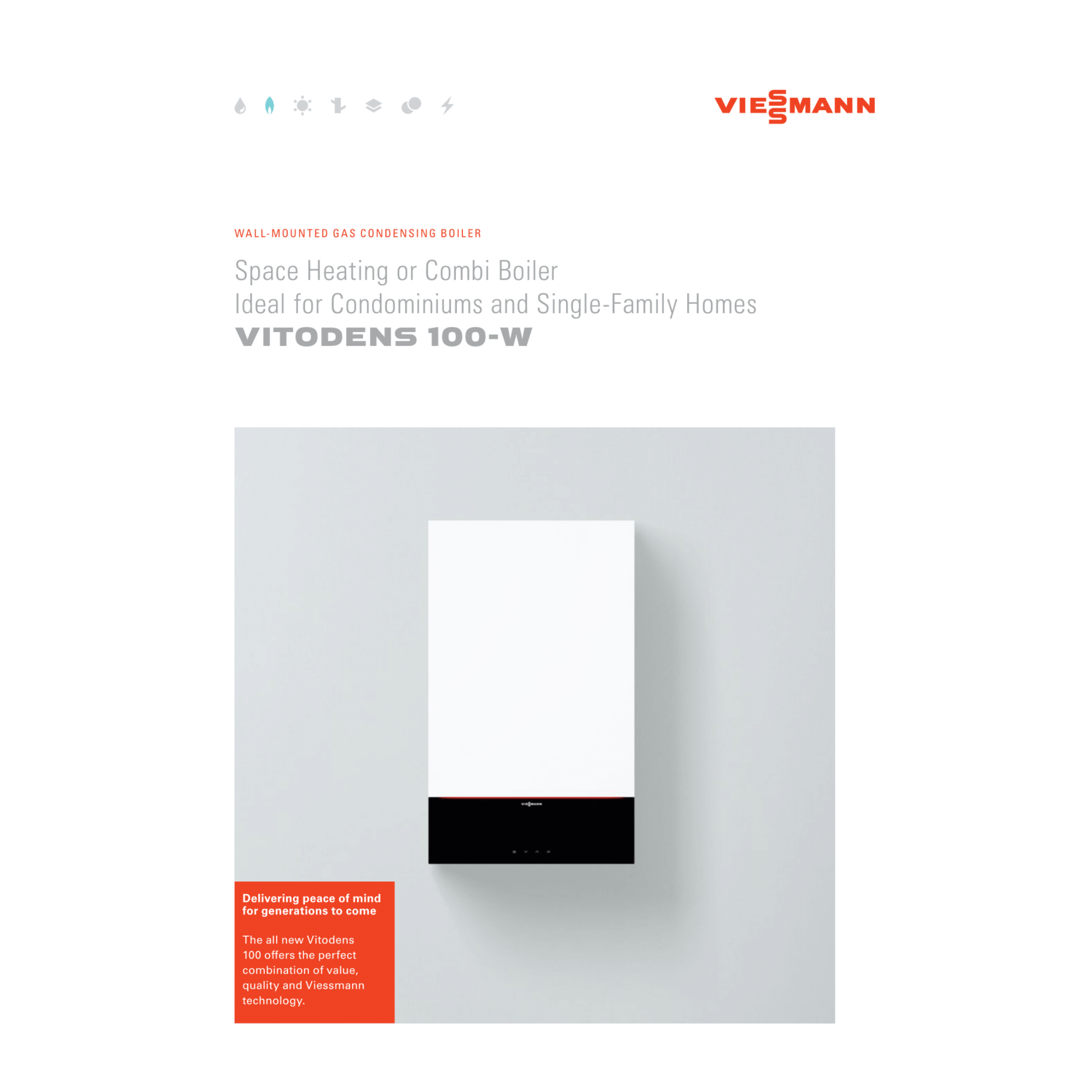Viessmann B1KE120, VITODENS100-W Series Combi Heat & Hot Water Wall Hung Stainless Steel Condensing Gas Boiler 120 MBH