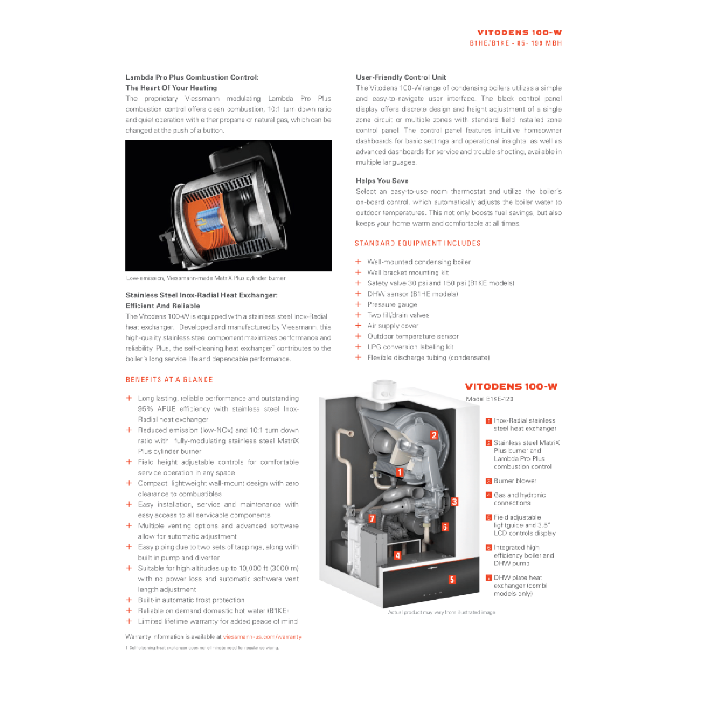 Viessmann B1HE120, VITODENS100-W Series Wall Hung Stainless Steel Condensing Gas Boiler 120 MBH