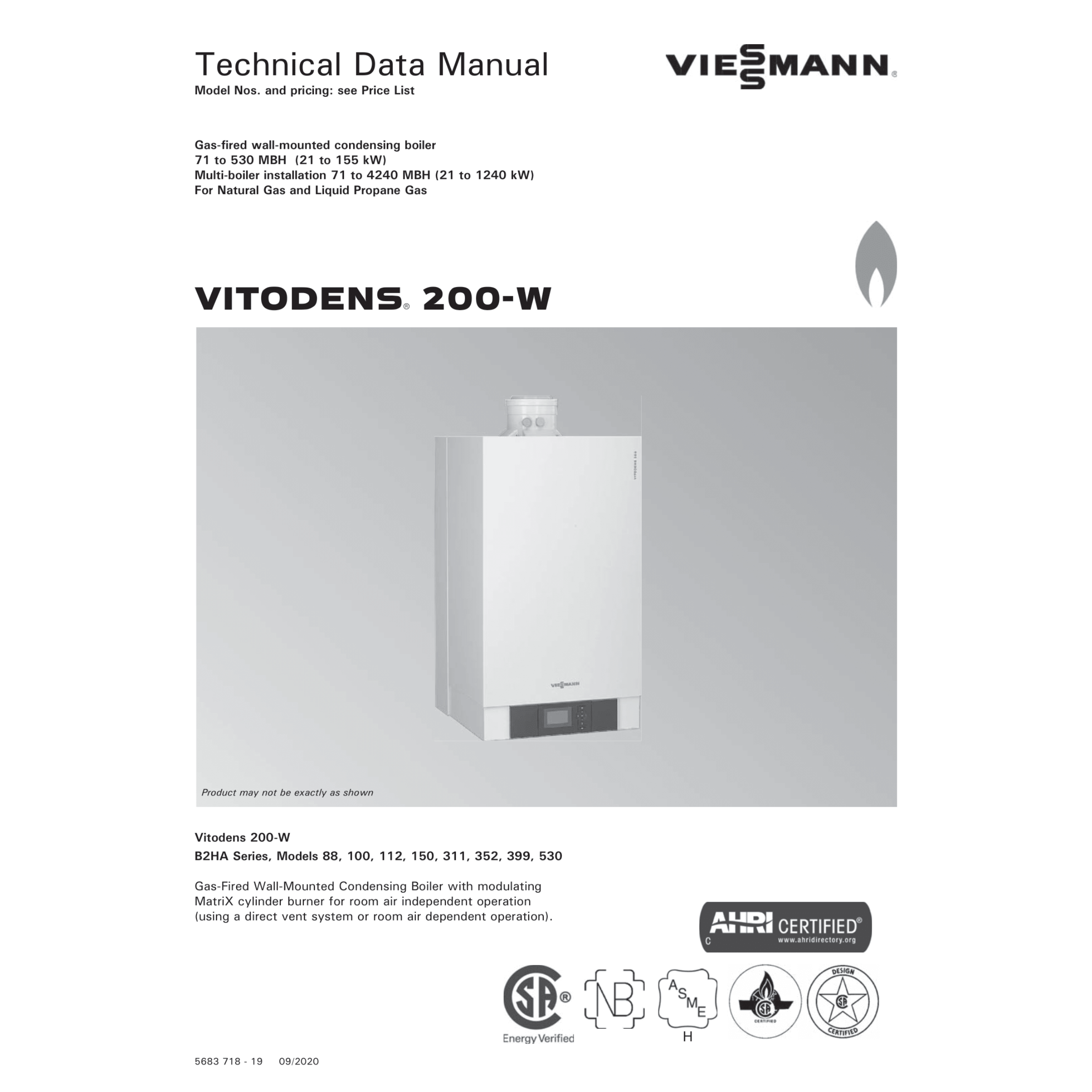 Viessmann B2HA112, Vitodens 200-W Series Wall Mounted Condensing Boiler