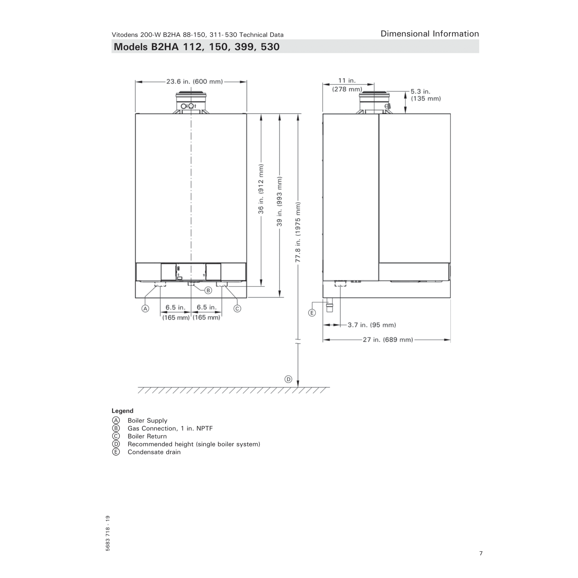 Viessmann B2HA112, Vitodens 200-W Series Wall Mounted Condensing Boiler