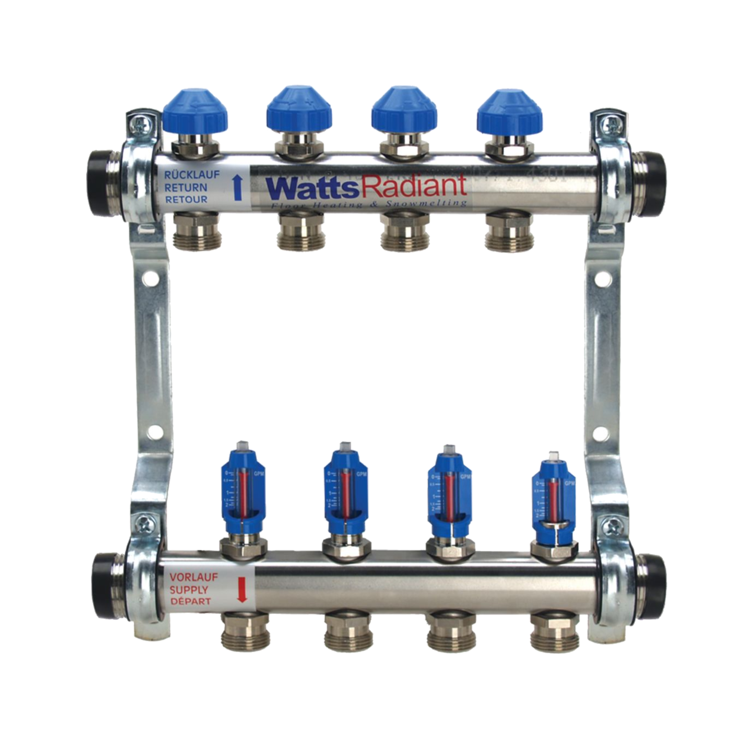WATTS 81001983, 1" Flowmeter Manifold, Stainless Steel, 4 Branch, 87 PSI