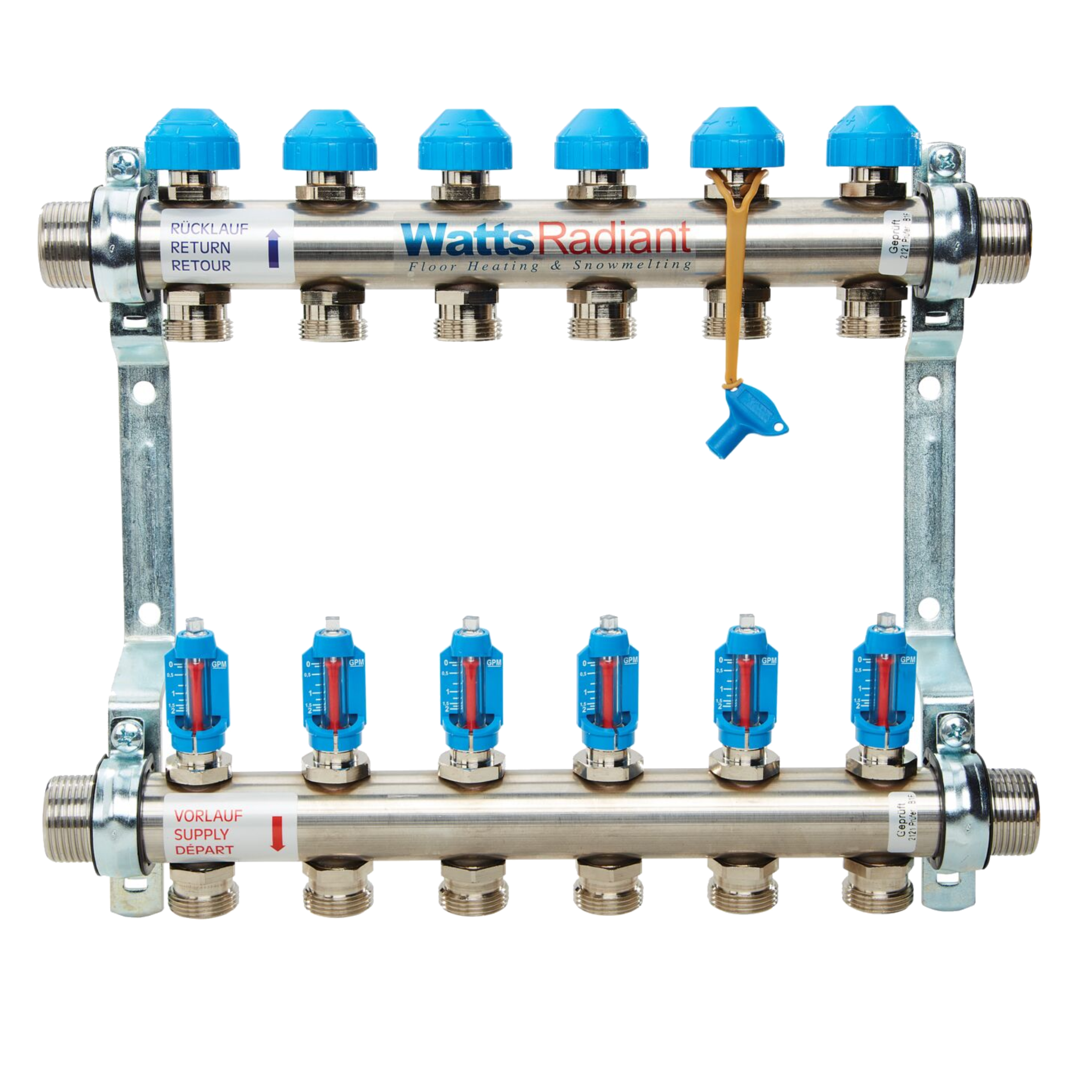 WATTS 81001984, 1" Flowmeter Manifold, Stainless Steel, 6 Circuits, 87 PSI