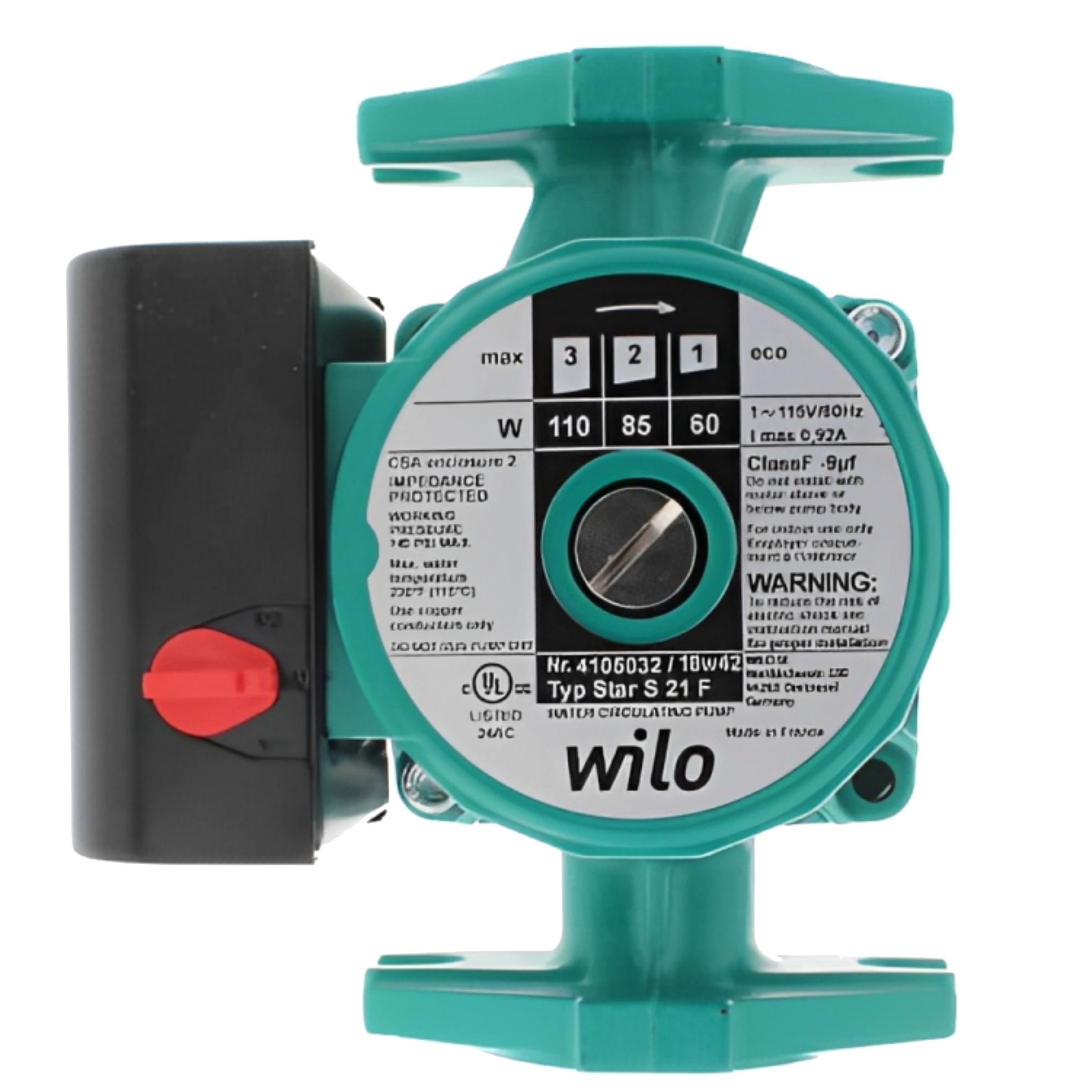 Star S 21 F Wilo Star S Series Cast Iron 3-Speed Residential Circulating Pump, Max Flow. 19 USGPM, 140 Psi, 115V/60Hz/1Ph, 1/25 PH