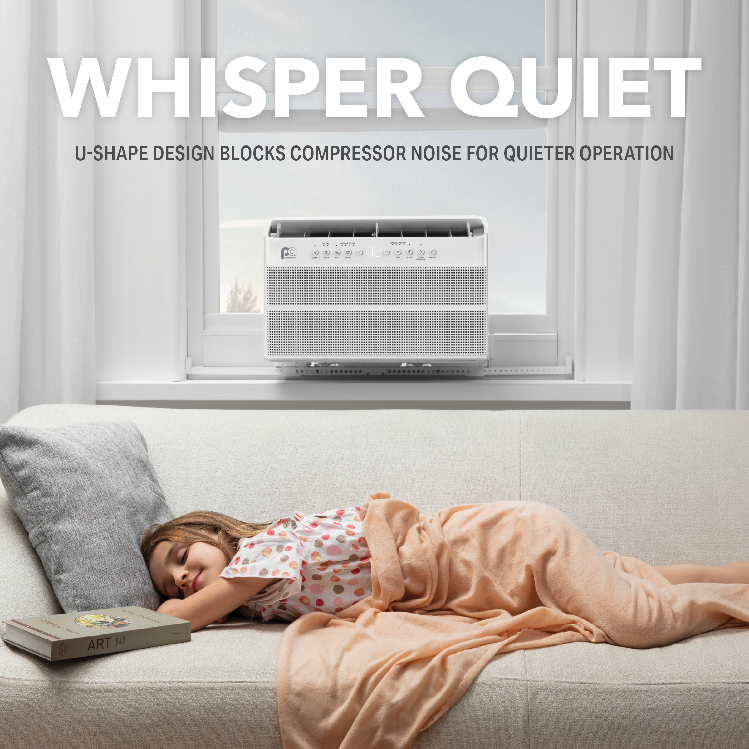 1PACU8000 Perfect Aire 8,000 BTU Energy Star U-Shaped Inverter Window Room Air Conditioner, Sq. ft: 350 Coverage with Wireless Smart Controls & Remote Control, R32 Refrigerant, 115V