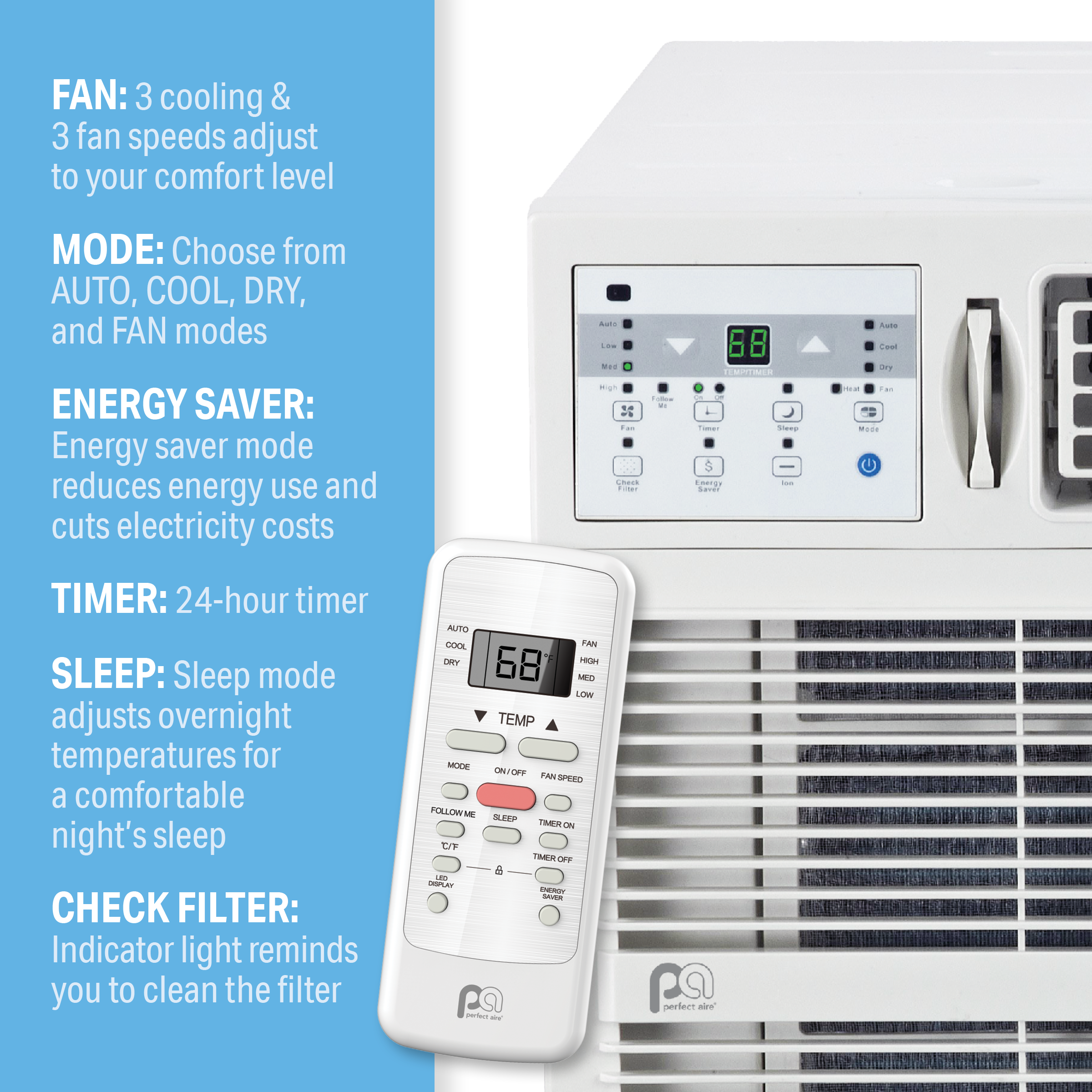 5PAC18000 Perfect Aire 18,000 BTU ENERGY STAR Window Room Air Conditioner, Sq. ft: 700-1,000 Coverage, With Remote Control