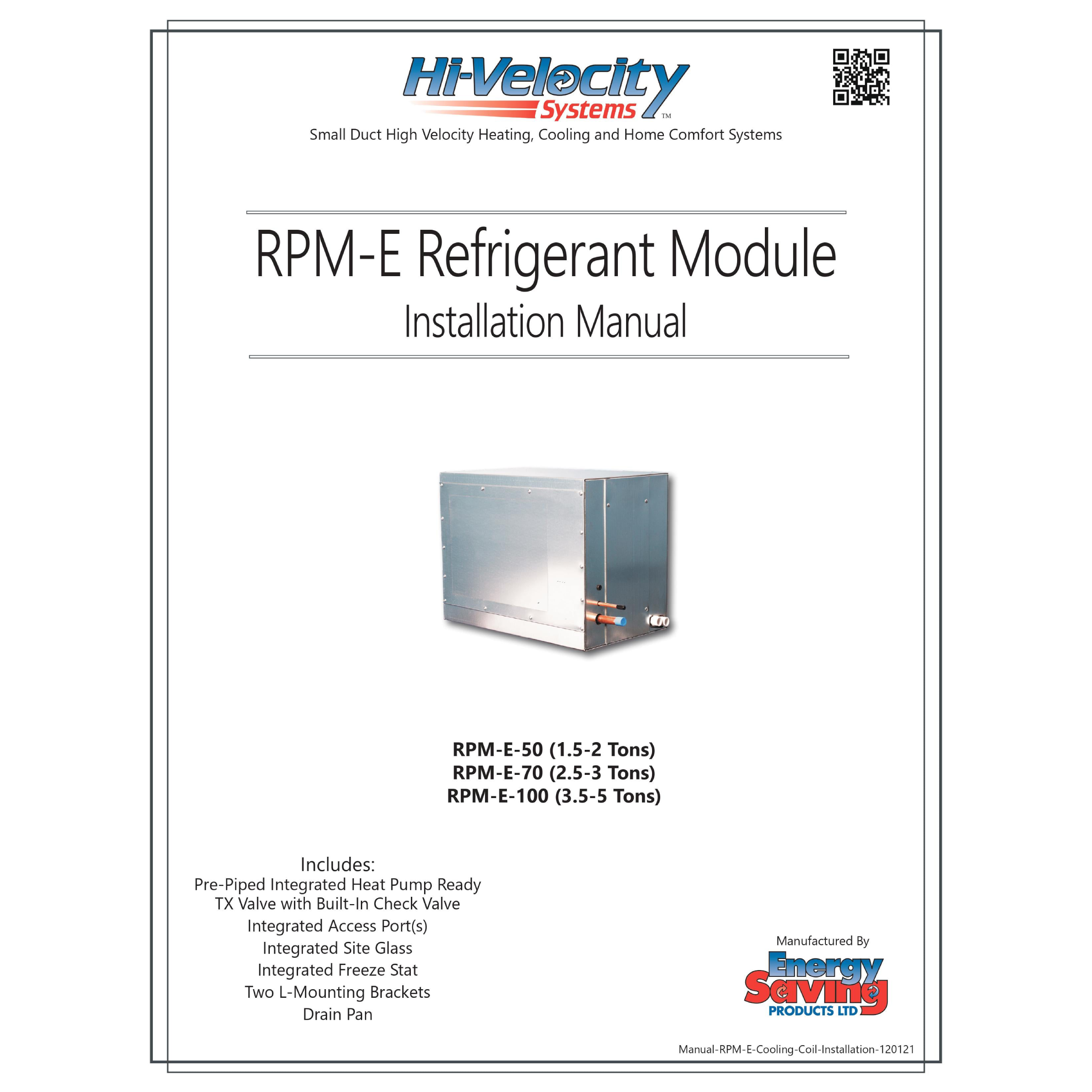 Hi-Velocity RPM-E Series Refrigerant Unique Pre-Piped Cooling Coil, 1.5 to 5 Tons, R-410A