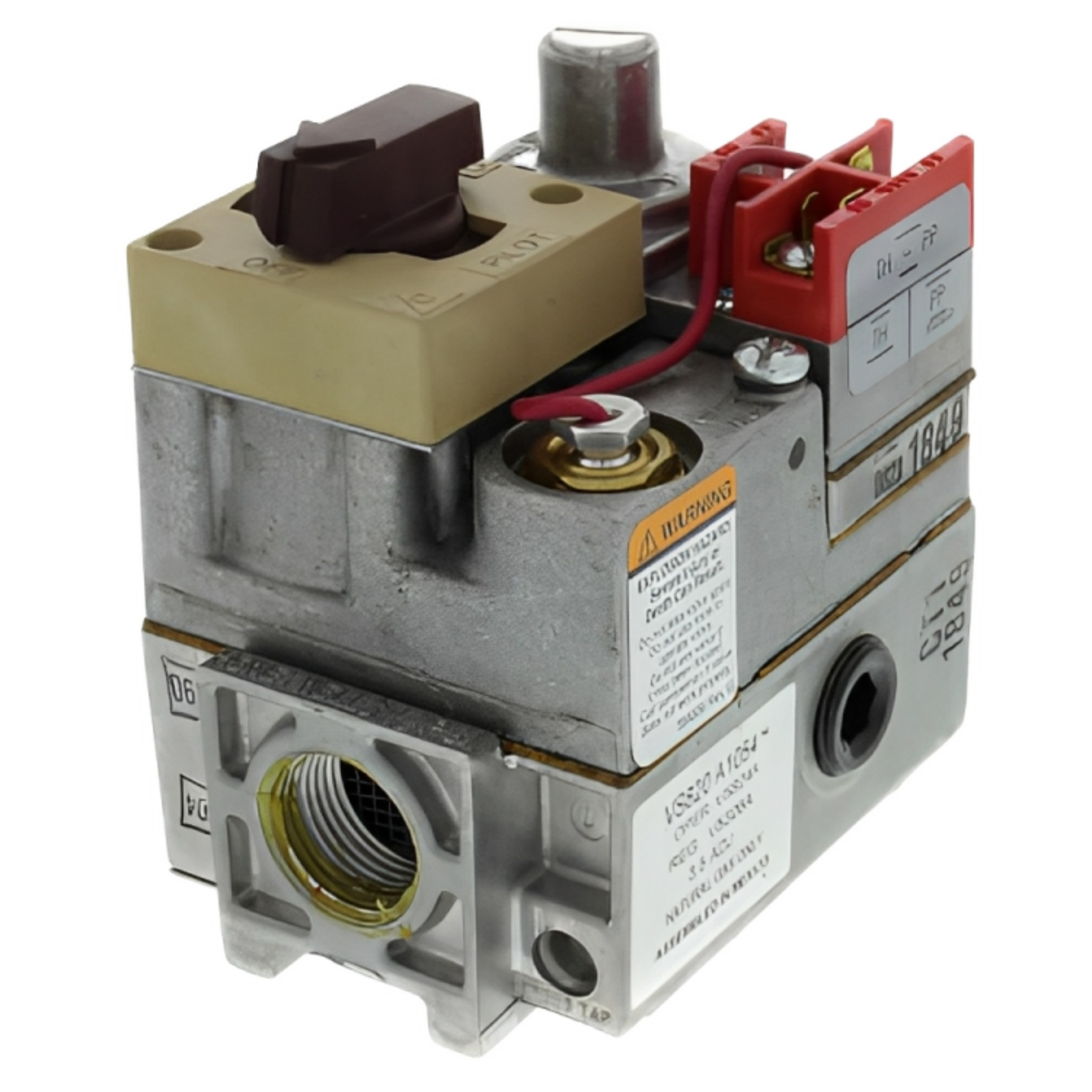 VS820A1054 Honeywell Home Millivoltage Standard Opening Gas Valve. 750mV , 3/4 x 3/4" with 1/2" side outlets. Set 3.5" WC. Max Capacity 425,000 BTU/hr