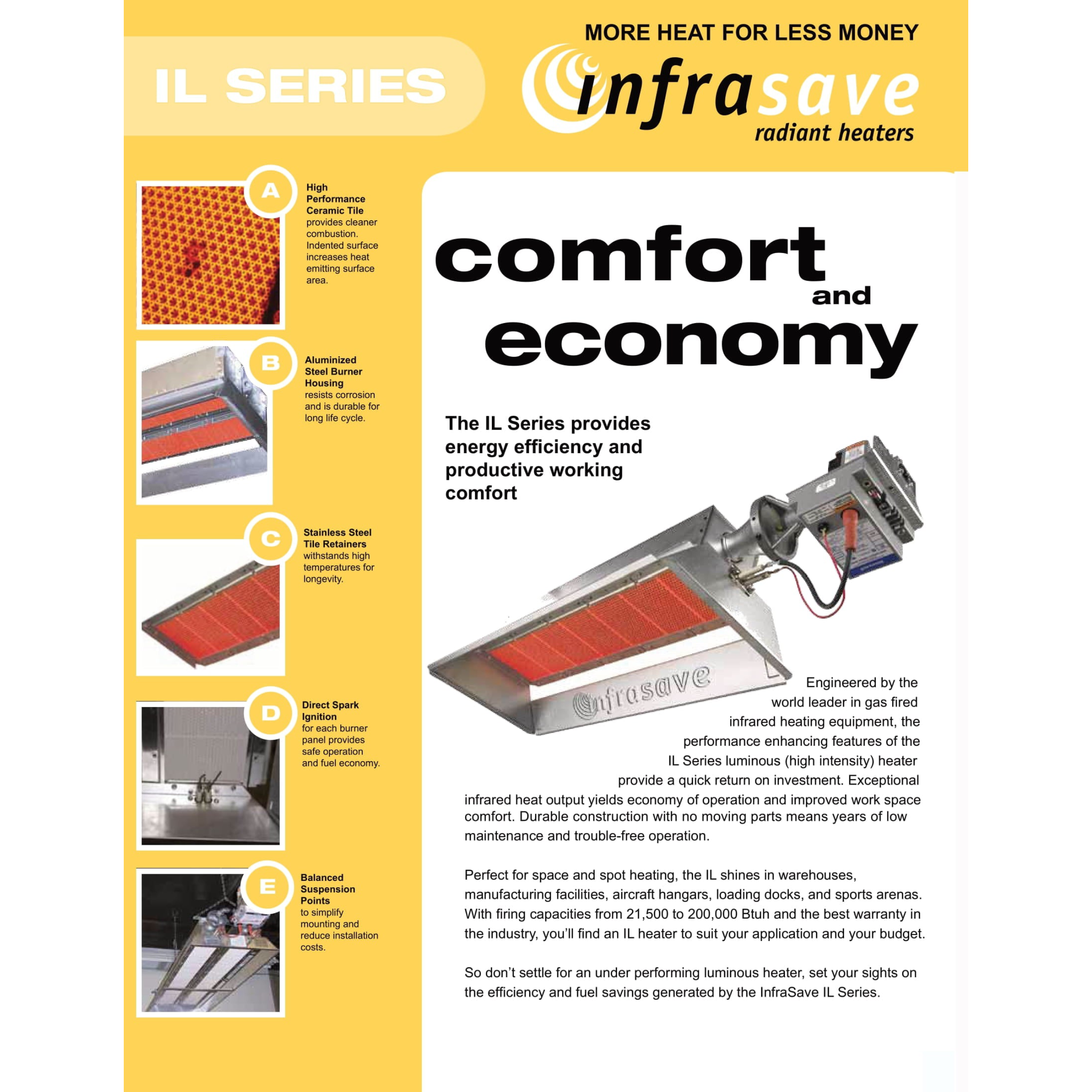 IL 37 Infrasave IL Series High Efficient Indoor Infrared Radiant Heater Natural Gas - 37,000 BTU, 24 V