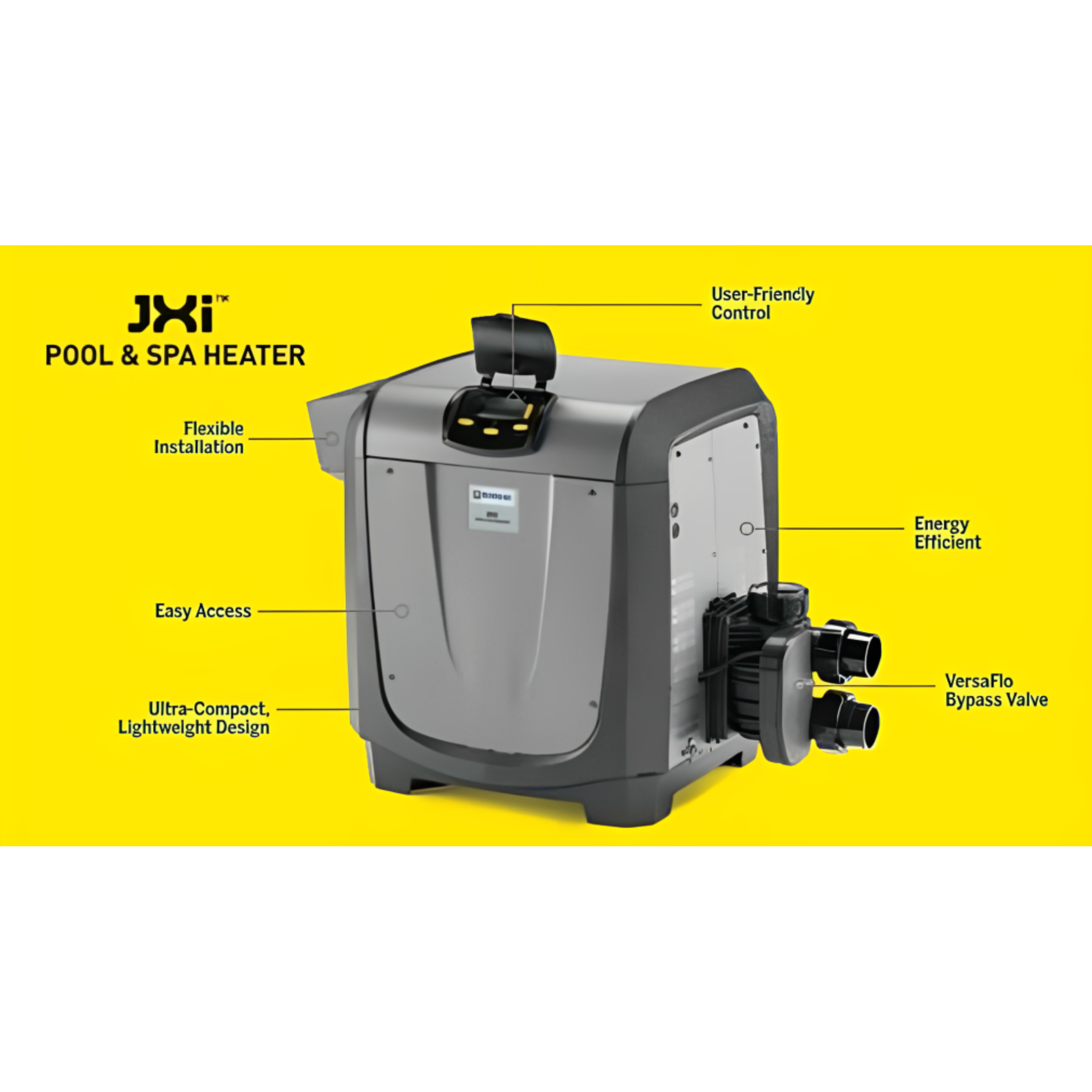 JXI260N Jandy Low NOx Natural Gas Pool Heater 260K BTU Ultra Compact with Copper Heat Exchanger, 0.84 efficiency, Automation Compatible