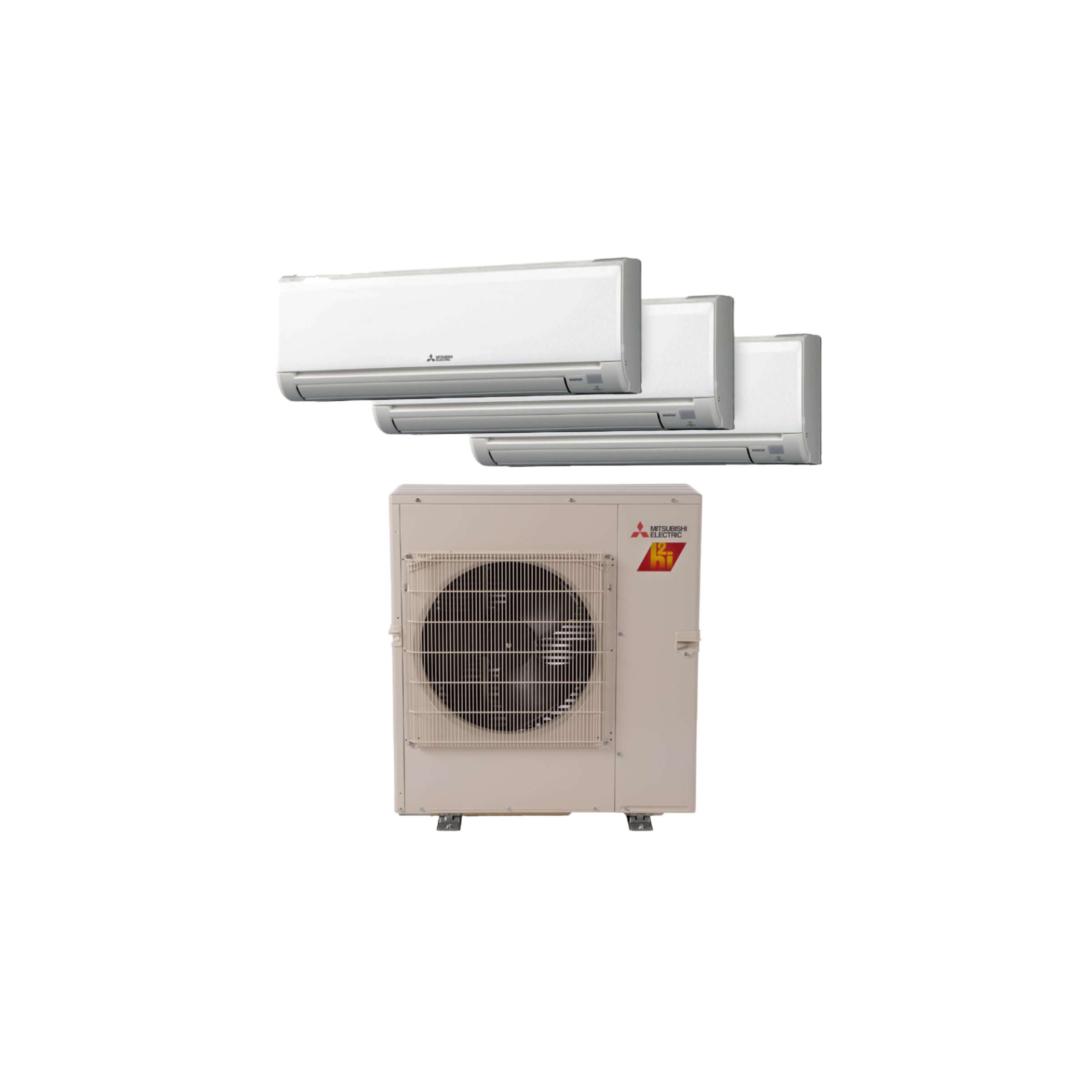 Mitsubishi 3 Zone 18 SEER Multi-Zone Ductless Mini-Split System Hyper Heat Pump Air Conditioner M Series Model MXZ-3C24NAHZ2 30000 BTU for Outdoor Unit Connected with 3 Indoor units, R-410A