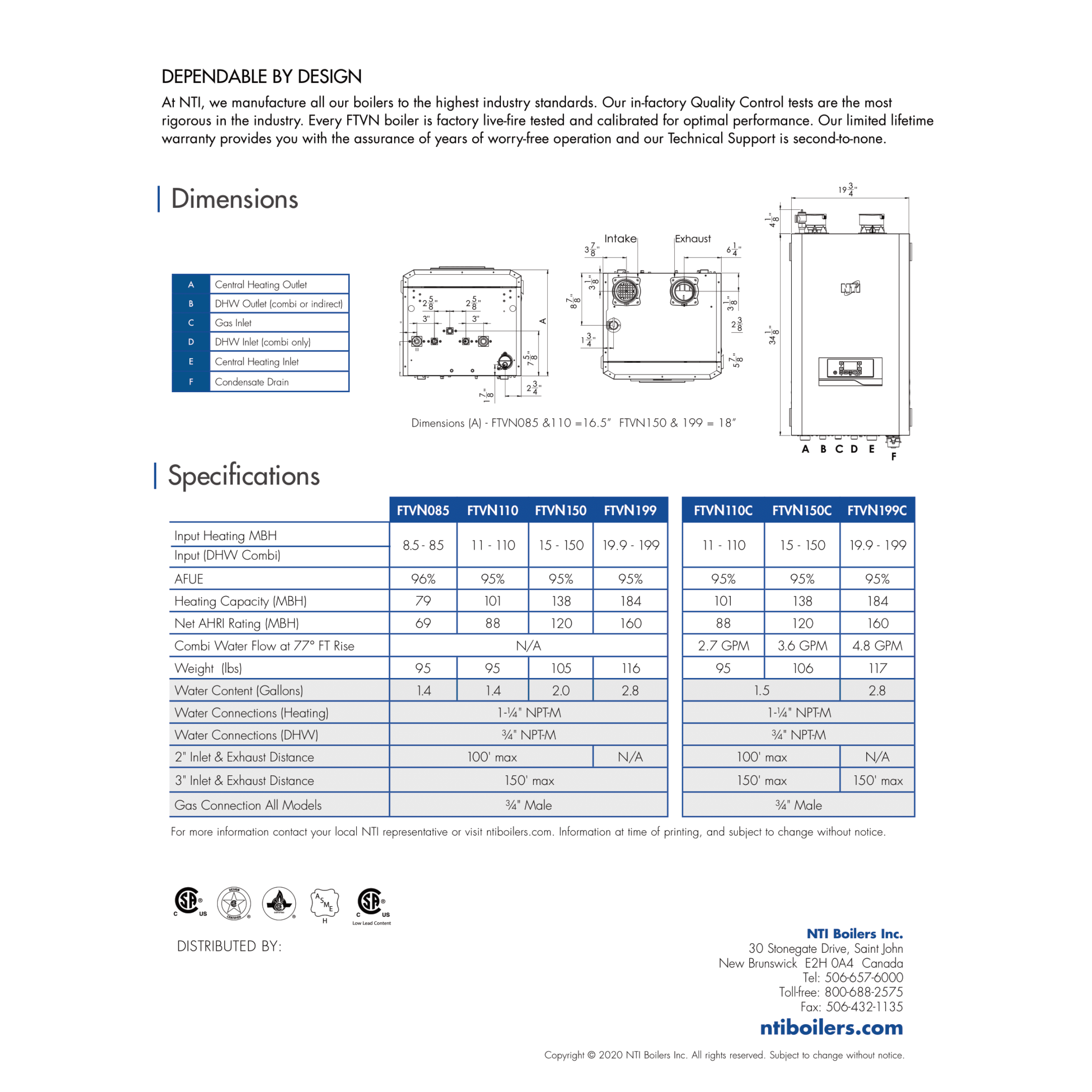 NTI-FTVN110, FTVN Series Gas-Fired Condensing Boiler, 11000- 110000 BTU