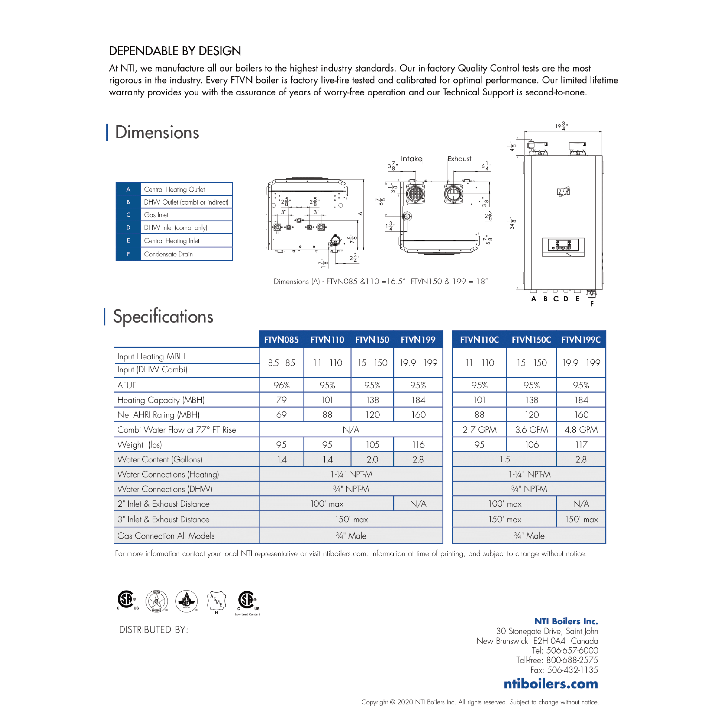 NTI-FTVN085, FTVN Series Gas-Fired Condensing Boiler, 8500- 85000 BTU