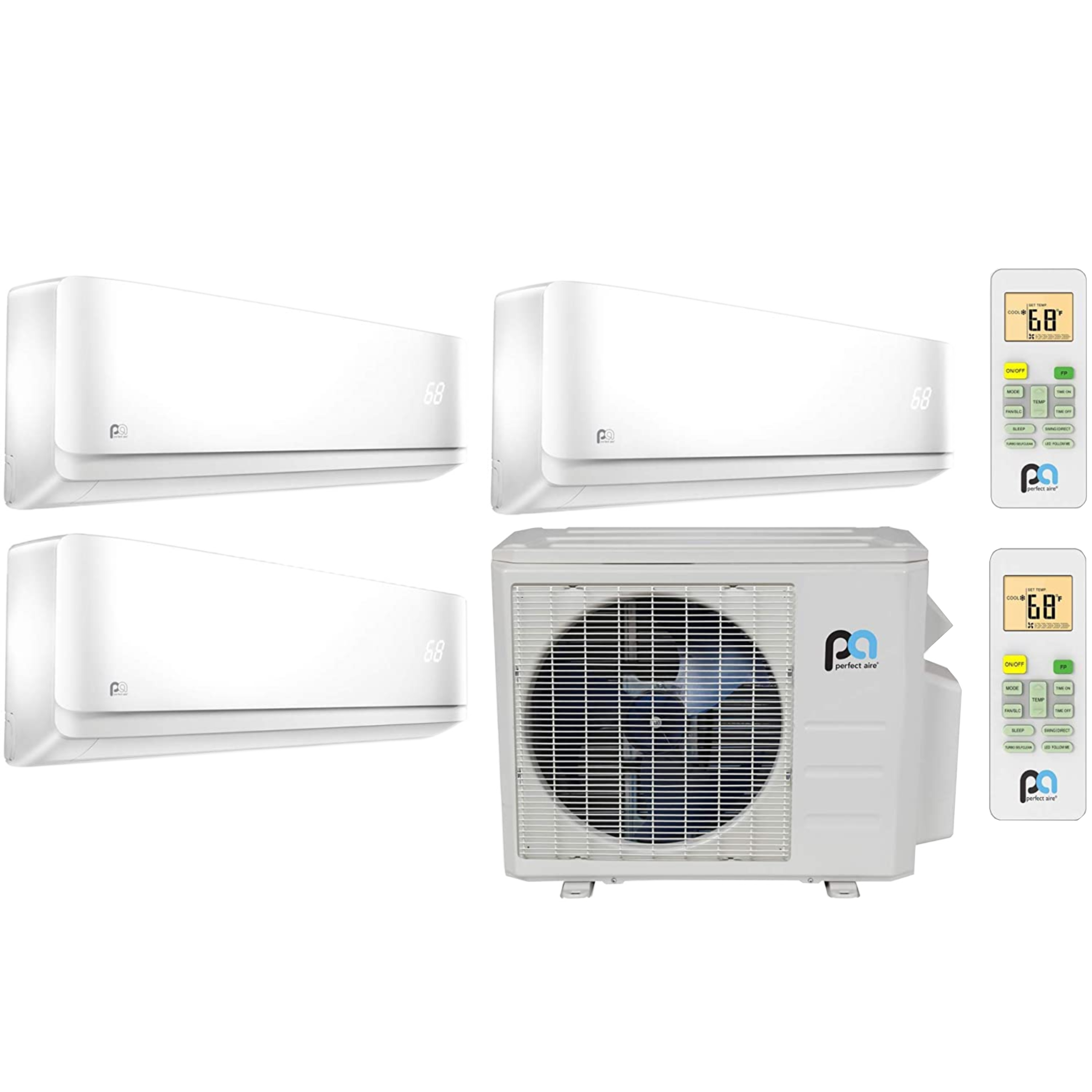 Perfect Aire 27,000 BTU Multi-Zone Mini-Split AC/Heat Pump Outdoor Unit (2PAMSH27-MZO3) With Two 9,000 BTU (2PAMSH09-MZW) & 12,000 BTU (2PAMSH12-MZW) Indoor Air Handler Units