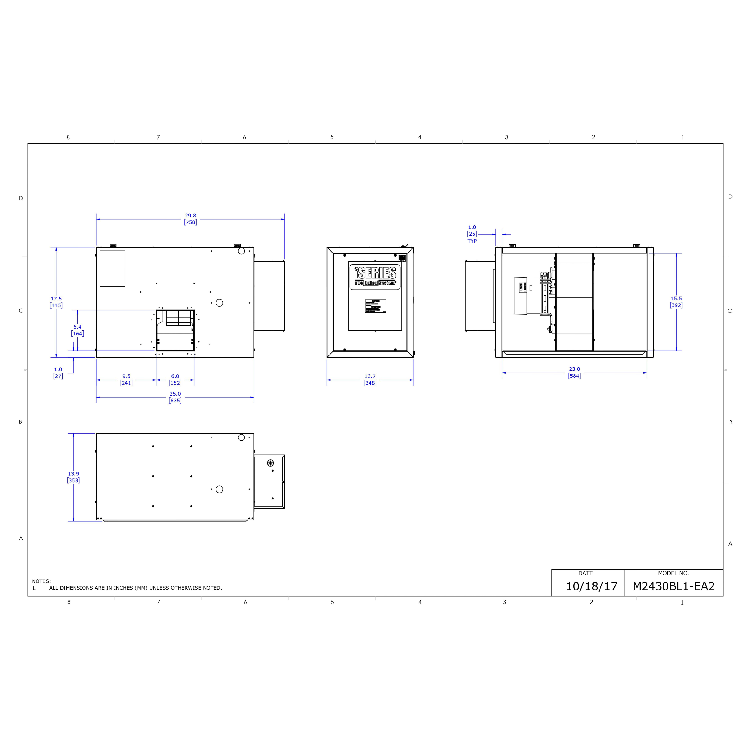 M2430BL1-EA2 Unico M Series Blower Module with iSeries Inverter Control Board, 2.0-2.5 Ton, EC Motor Variable Speed, 208-230V/1 Ph/ 60 Hz, 600 CFM, 24,000 to 30,000 BTU/h