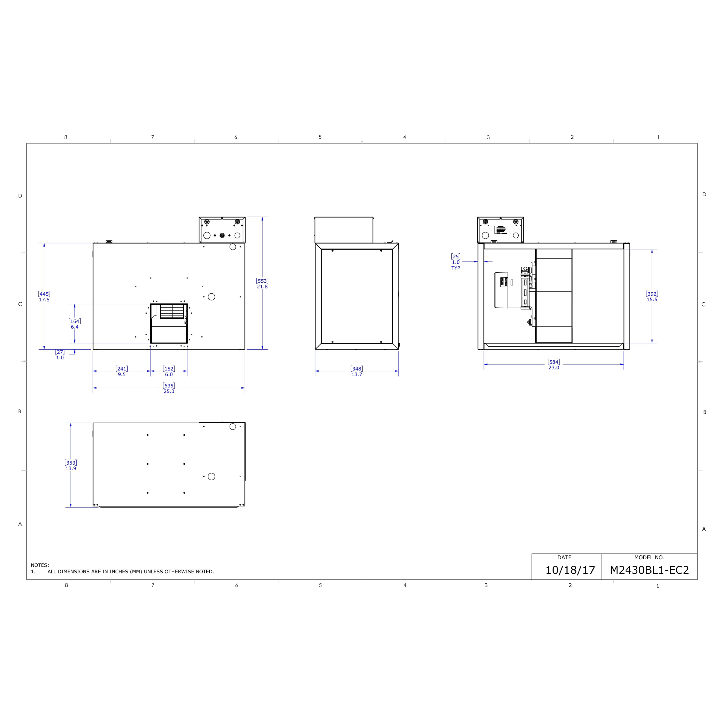M2430BL1-EC2  Unico M Series Blower Module with S.M.A.R.T. Control Board, 2.0-2.5 Ton, M2430, EC Motor Variable Speed, 230V, 625 CFM, 24,000 to 30,000 BTU/h