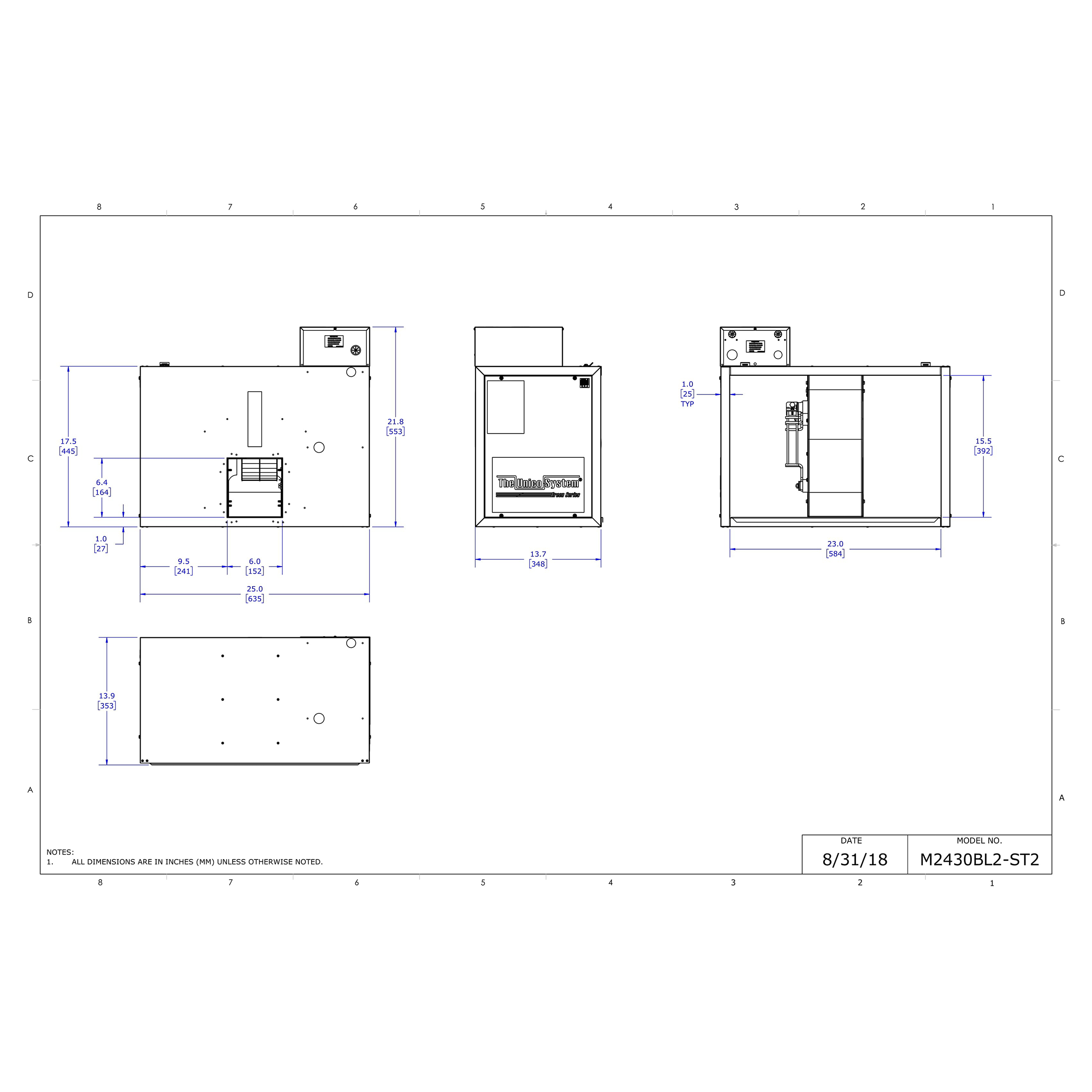 M2430BL2-ST2 Unico M Series Blower Module M2430, 2.0-2.5 Ton, PSC Motor Single Speed, Standard Control, 230V/1Ph/60Hz, 600 CFM,  24,000 to 30,000 Btu/h