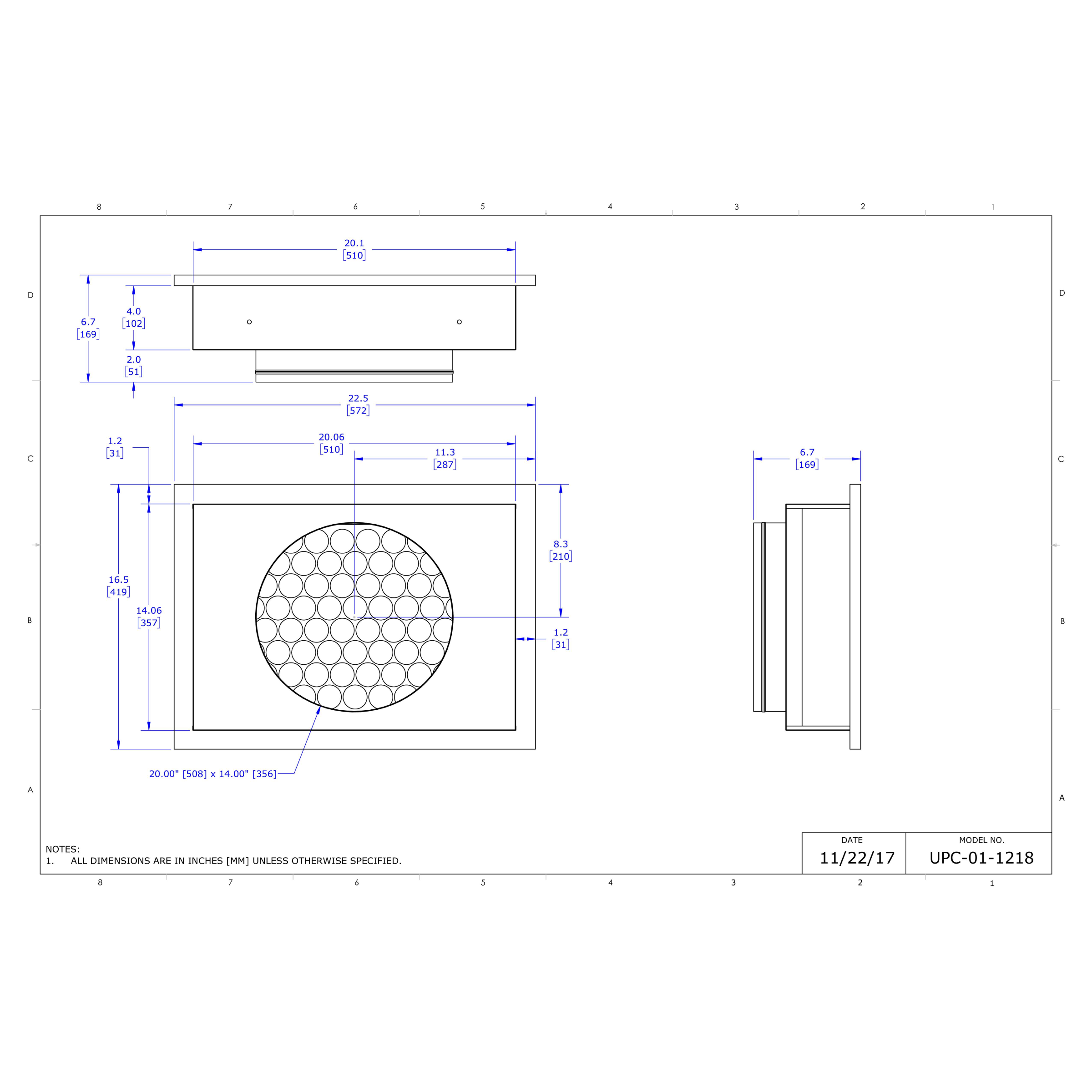 UPC-01-1218 Unico Duct System Return Air Box with Filter and Grille for 1218, Filter Size 14" x 20"