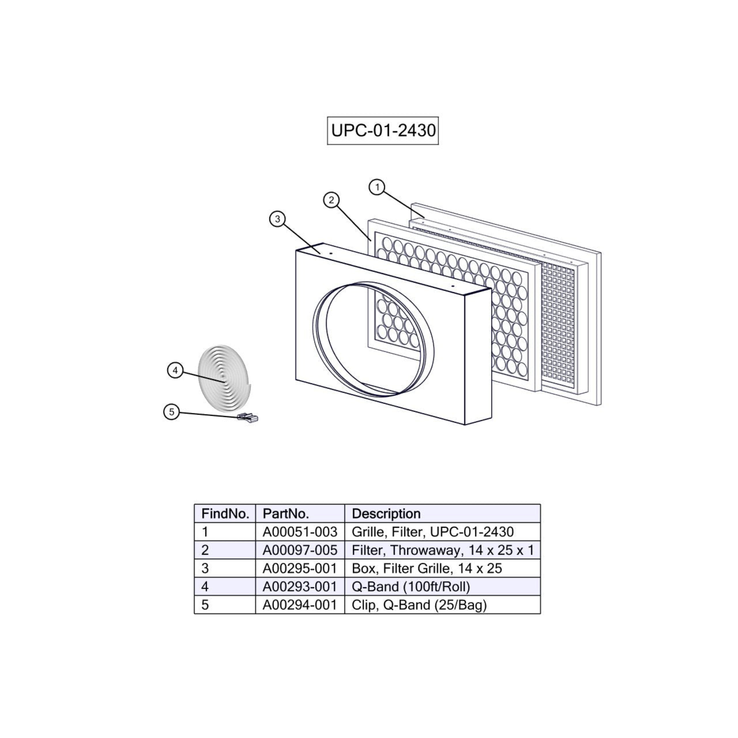 UPC-01-2430 Unico Duct System Return Air Box with Filter and Grille for 2430, Filter Size 14" x 25"