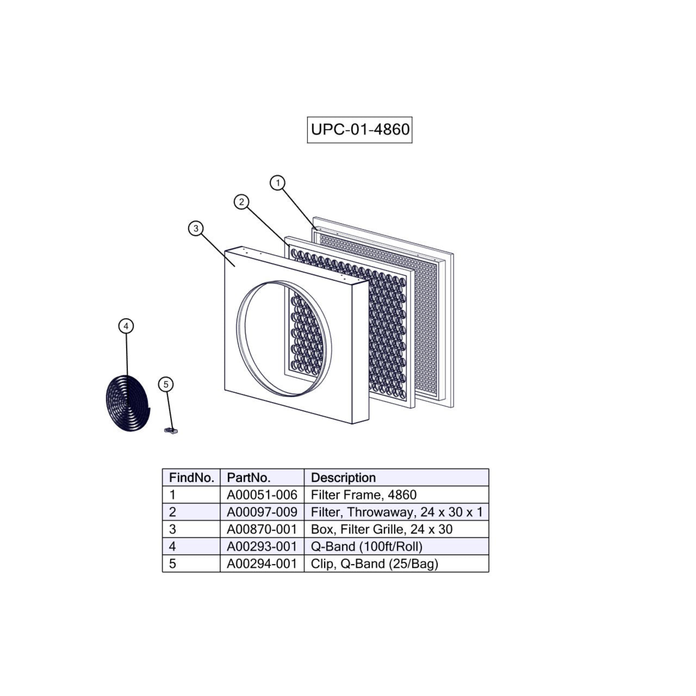 UPC-01-4860 Unico Duct System Return Air Box with Grille and Filter for 4860, Filter Size 24" x 30"
