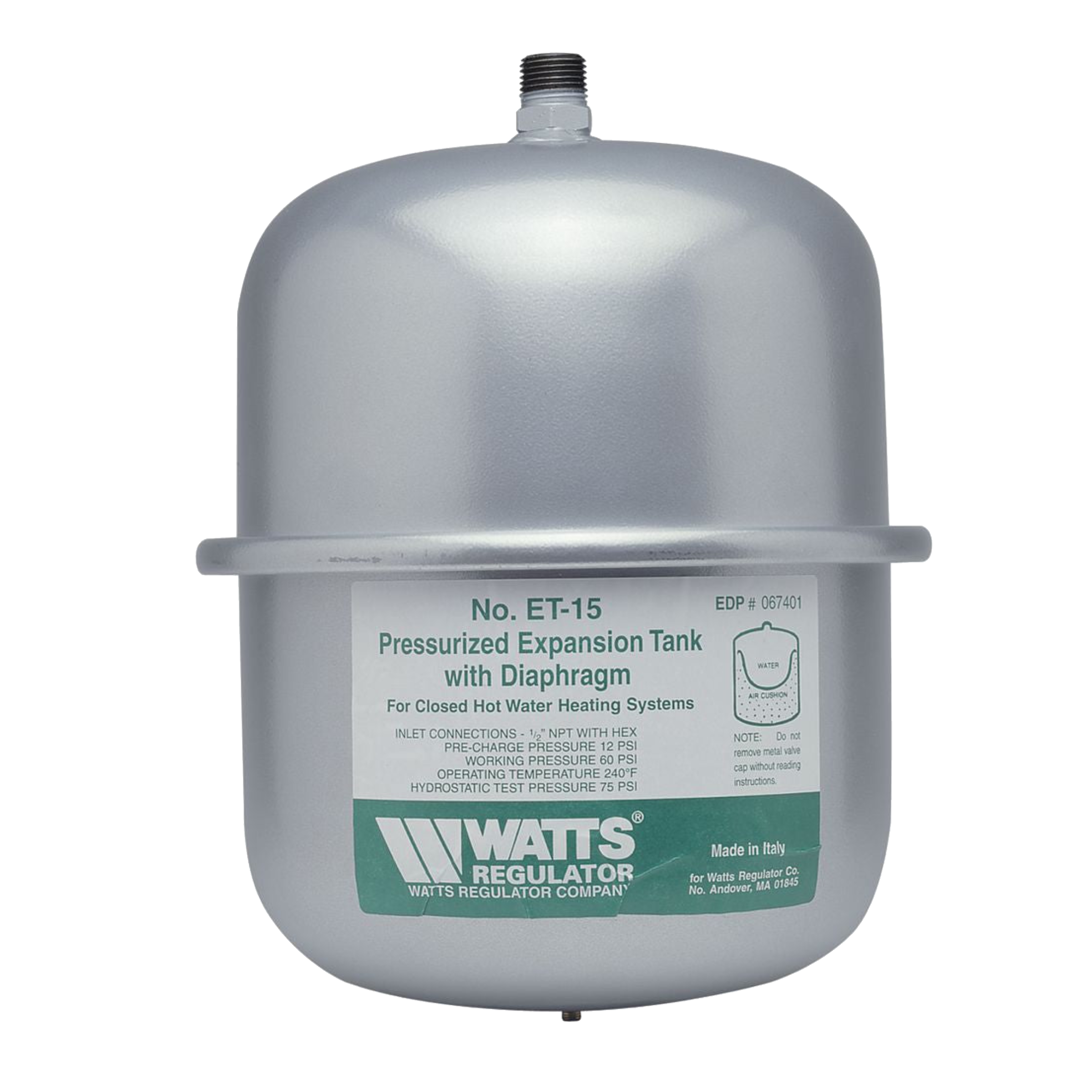 WATTS ET15, Non-Portable Water Expansion Tank, ETX Series, 4.5 Gallons, 75 PSI