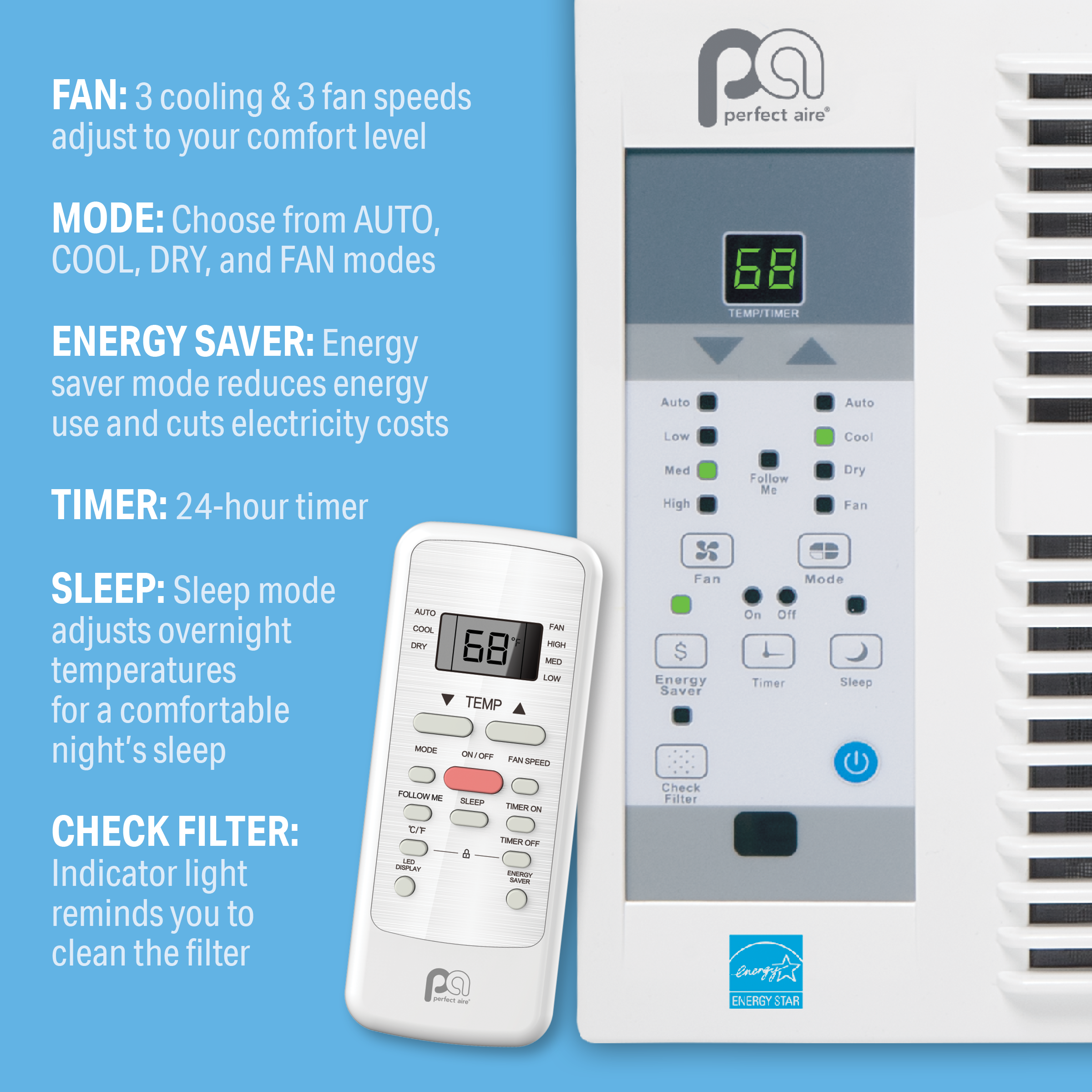 5PAC8000 Perfect Aire 8,000 BTU ENERGY STAR Window Room Air Conditioner, Sq. ft: 300-350 Coverage, With Remote Control